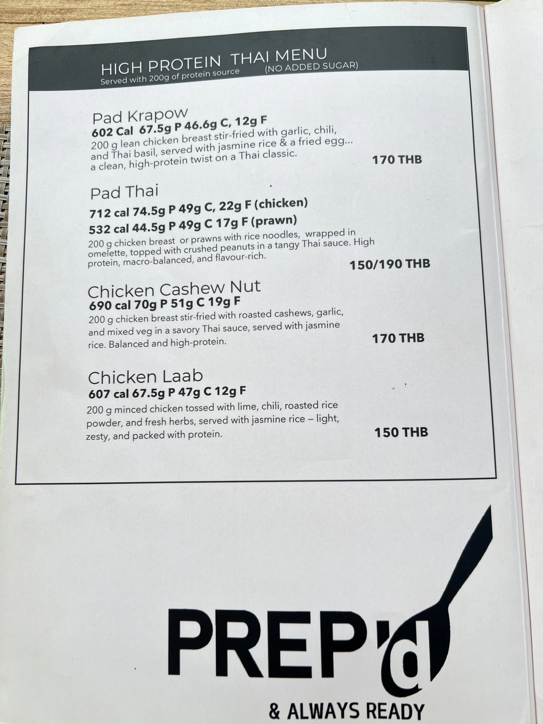 Menu and prices at PREP’d Kitchen Co