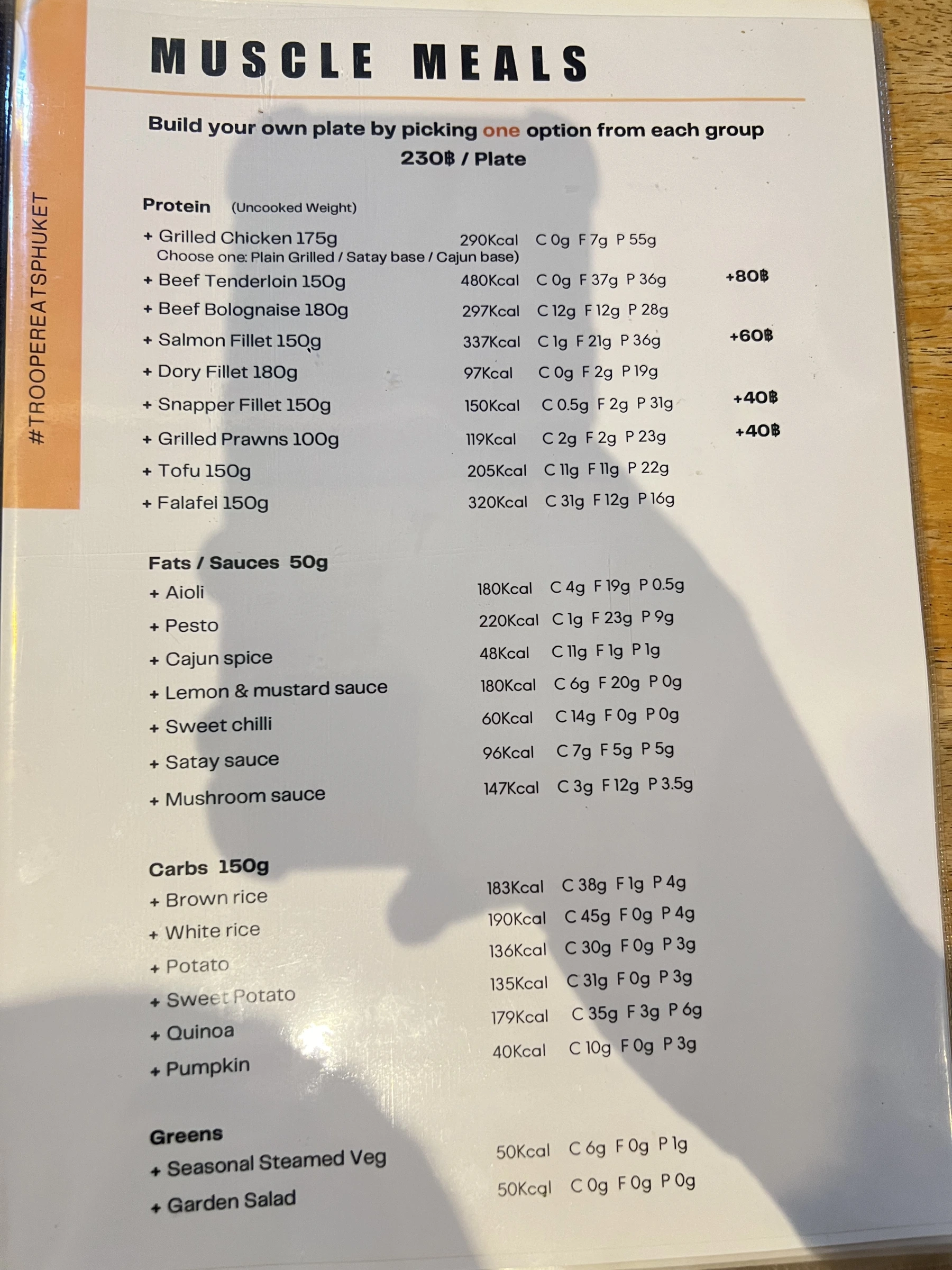 Menu and prices at Trooper Eats