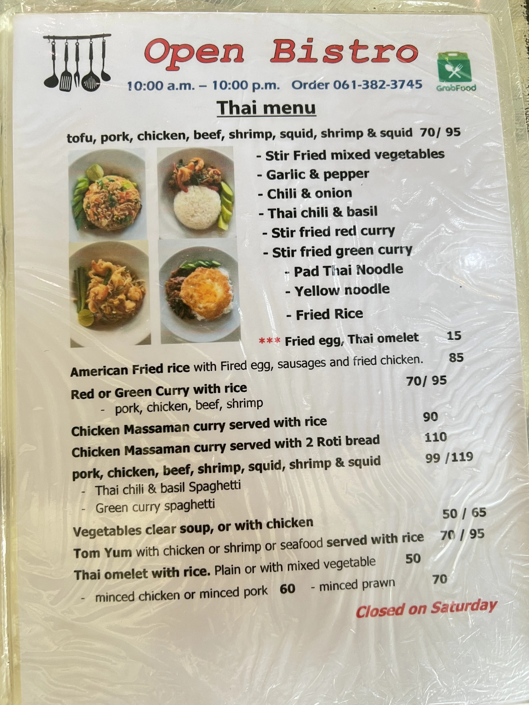 Menu and prices at Open Bistro