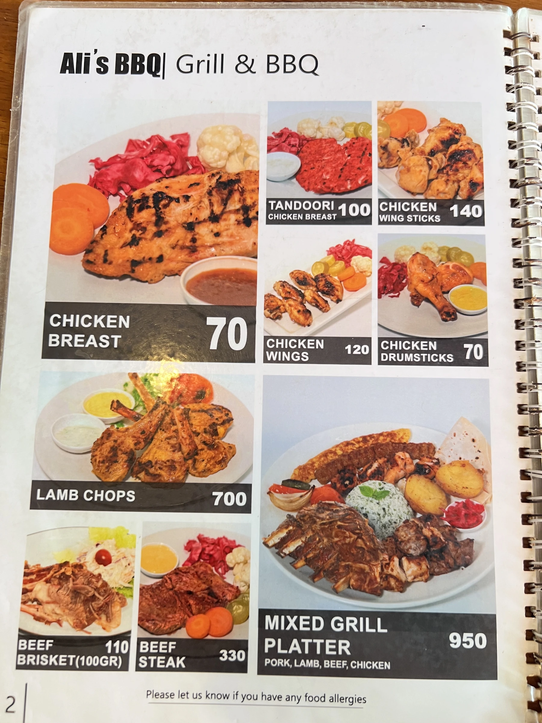 Menu at Ali's BBQ Chalong