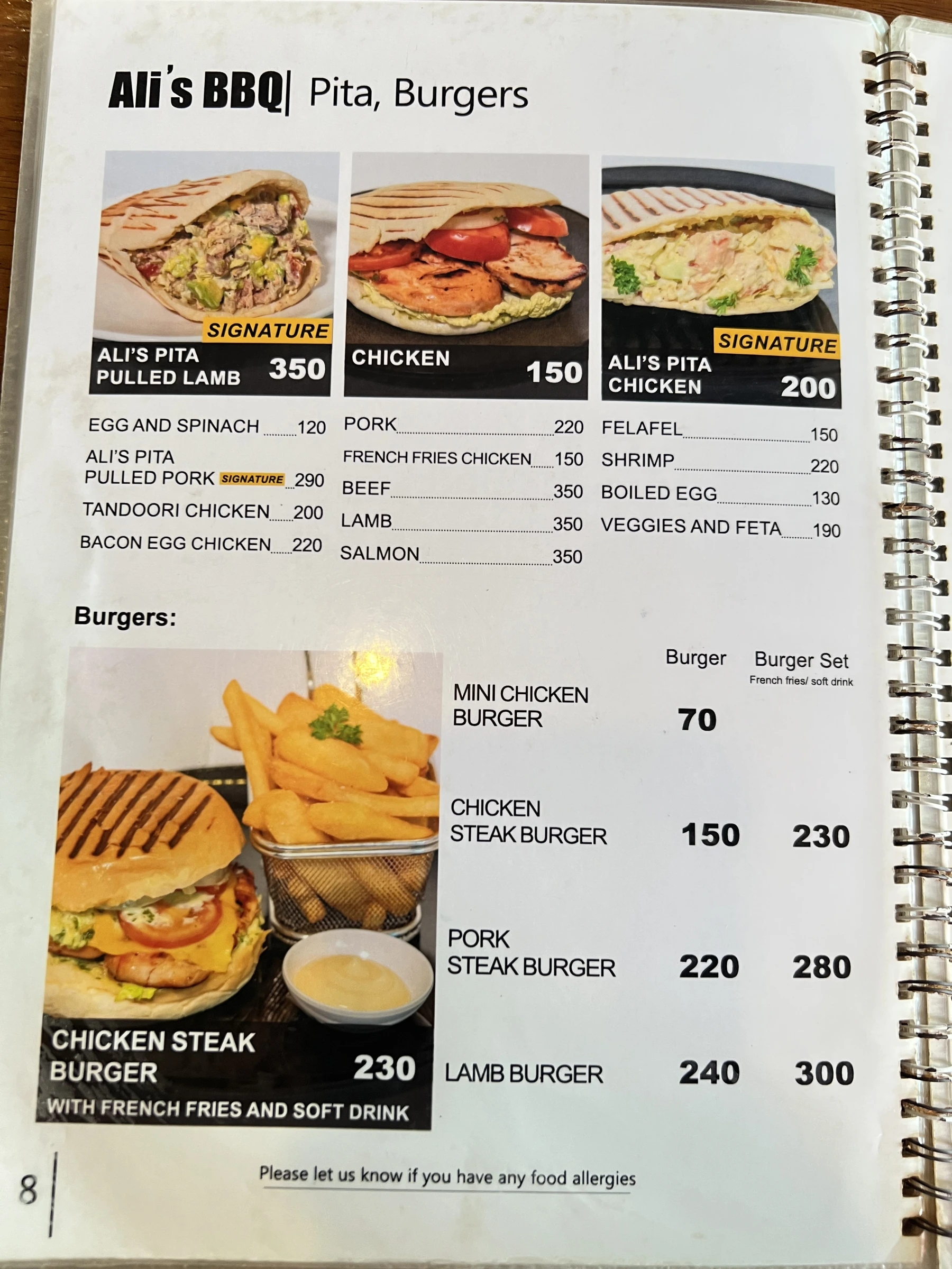 Menu and prices at Ali's BBQ Chalong