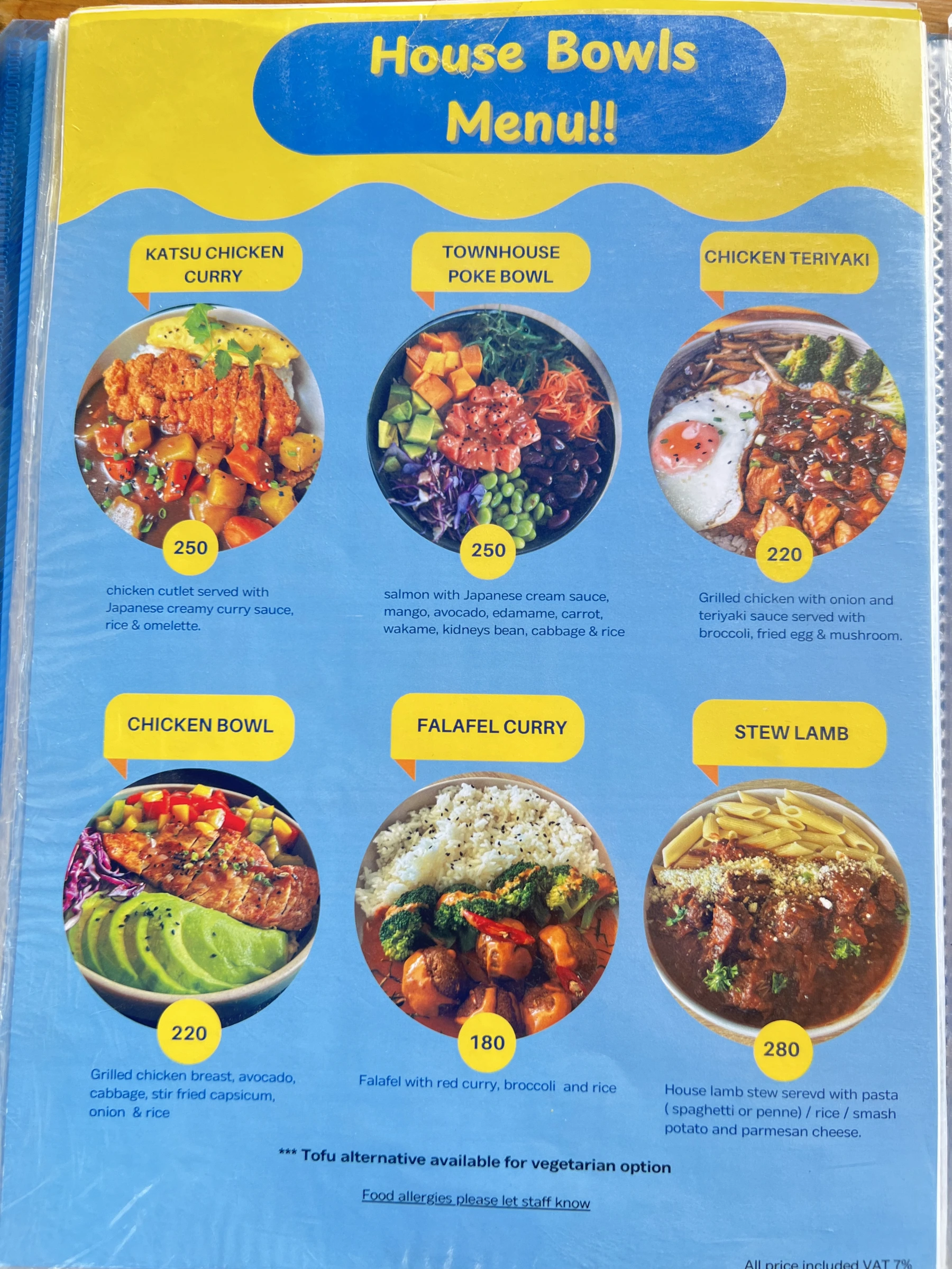 Menu and prices at Townhouse Café