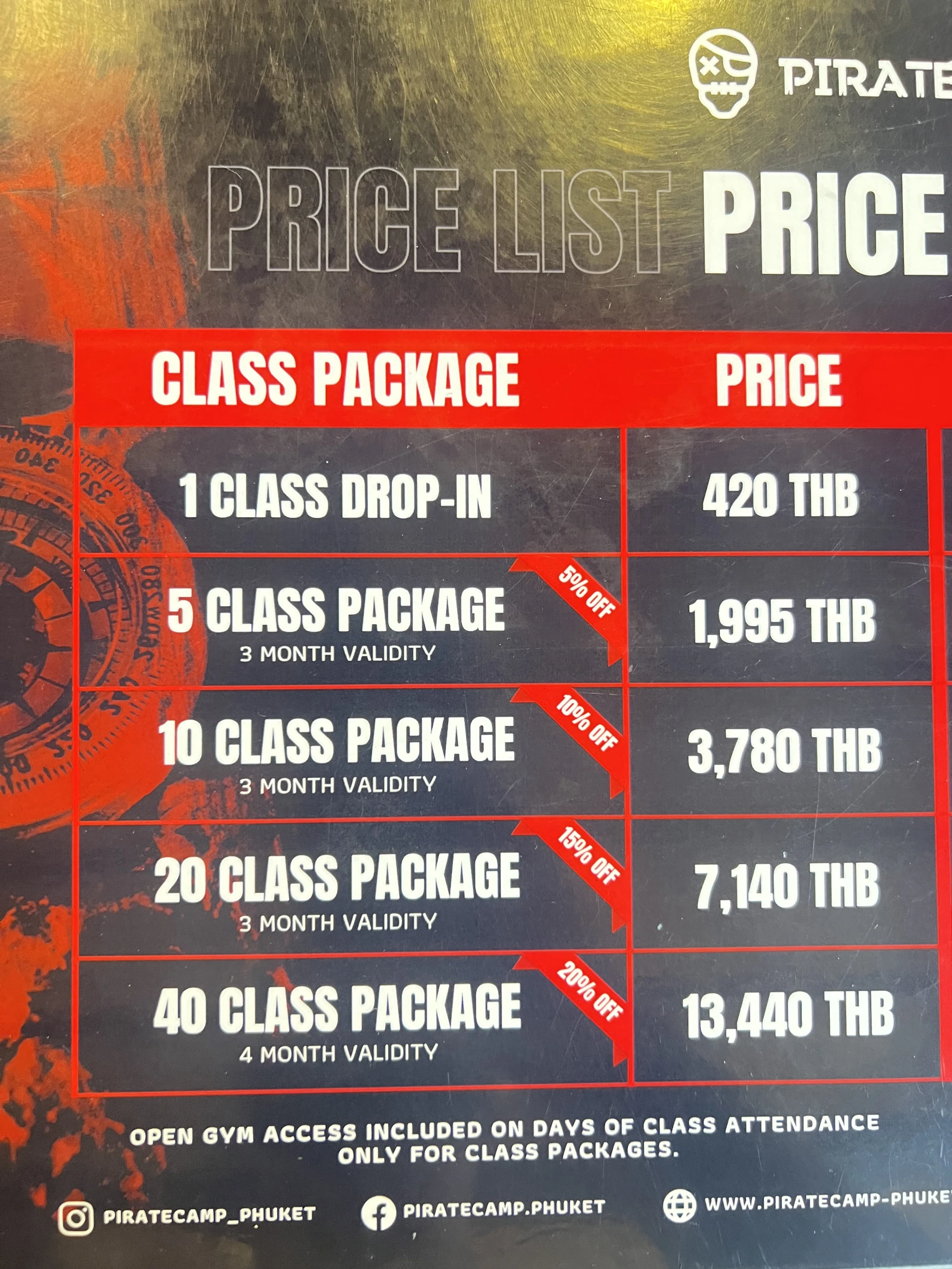 Menu and prices at Pirate Camp