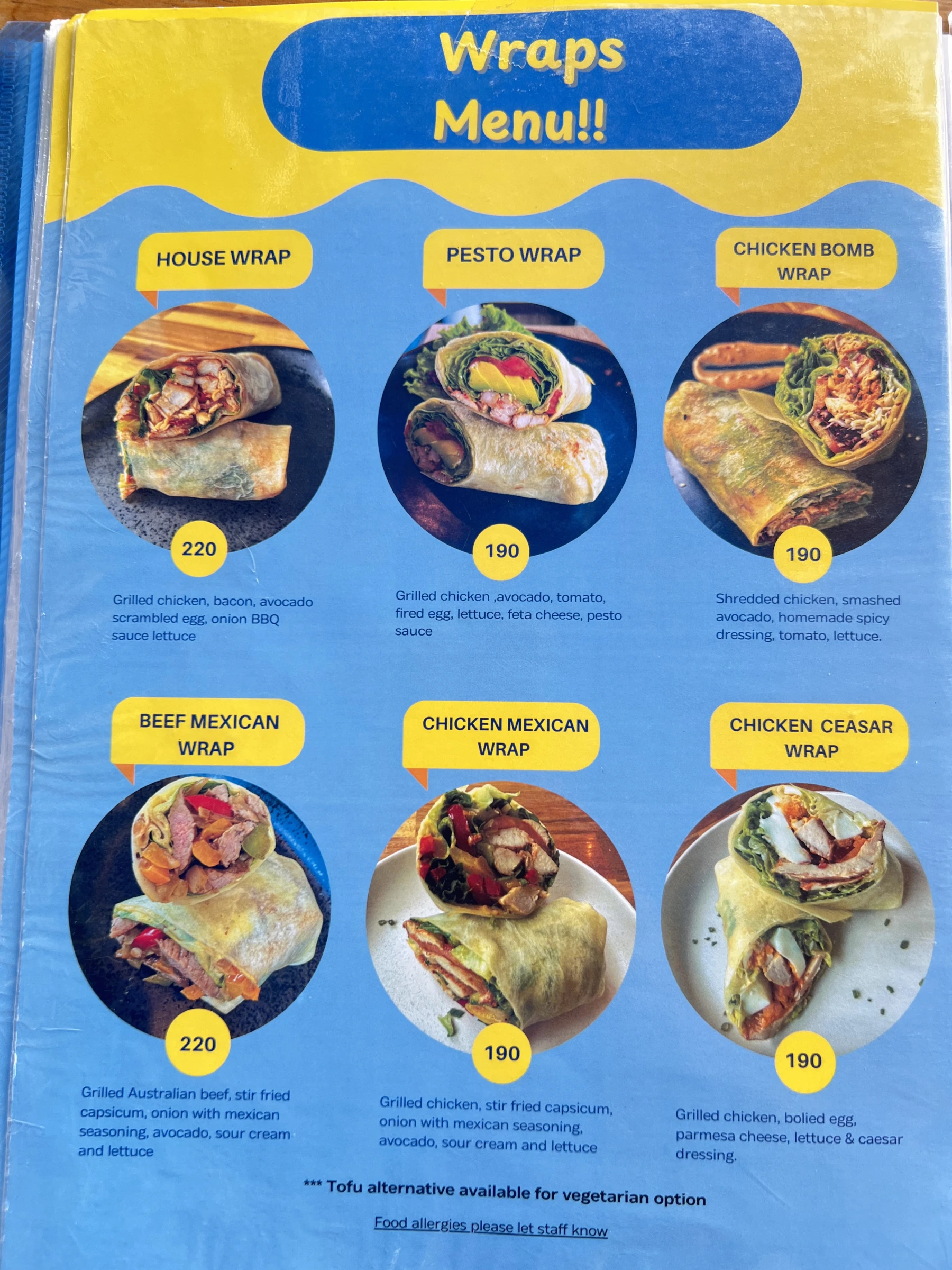 Menu and prices at Townhouse Café