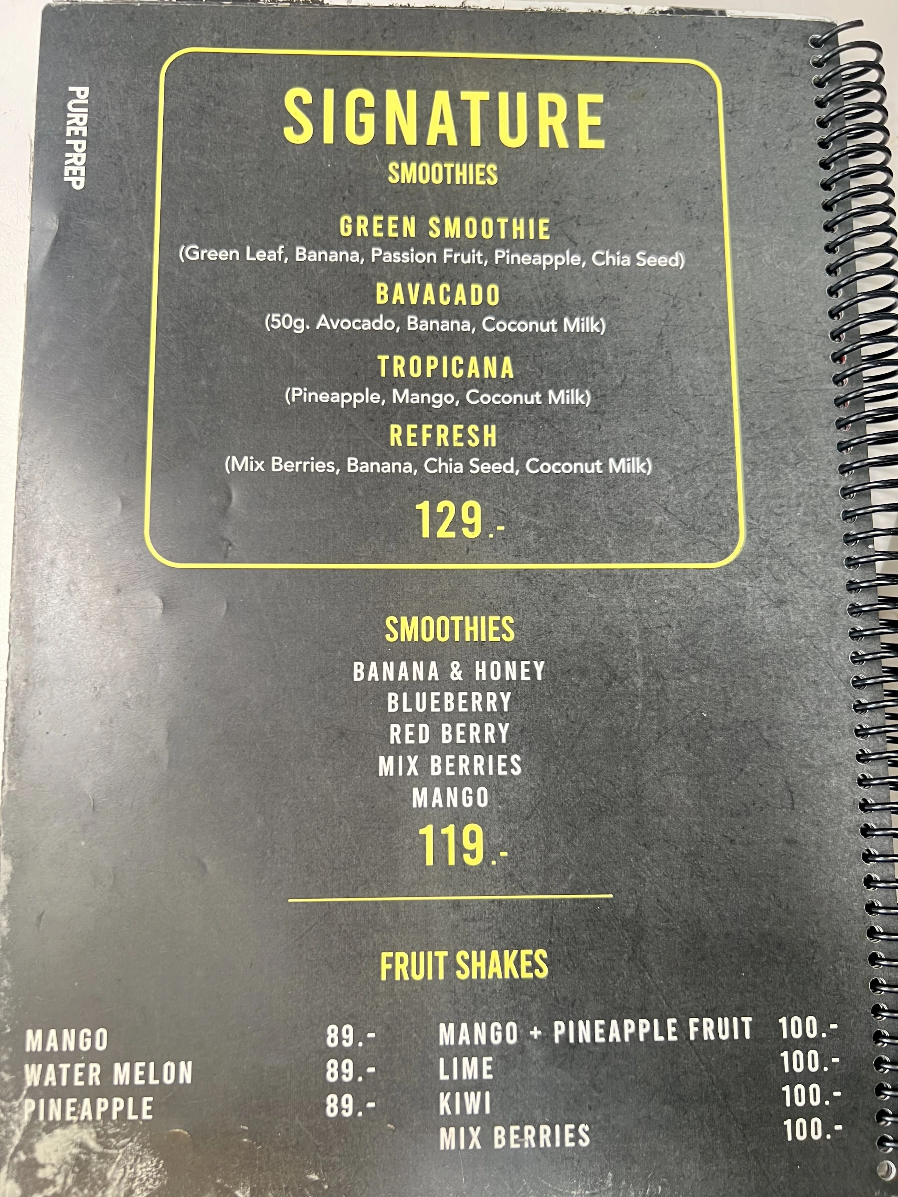 Menu and prices at PURE Prep Chalong