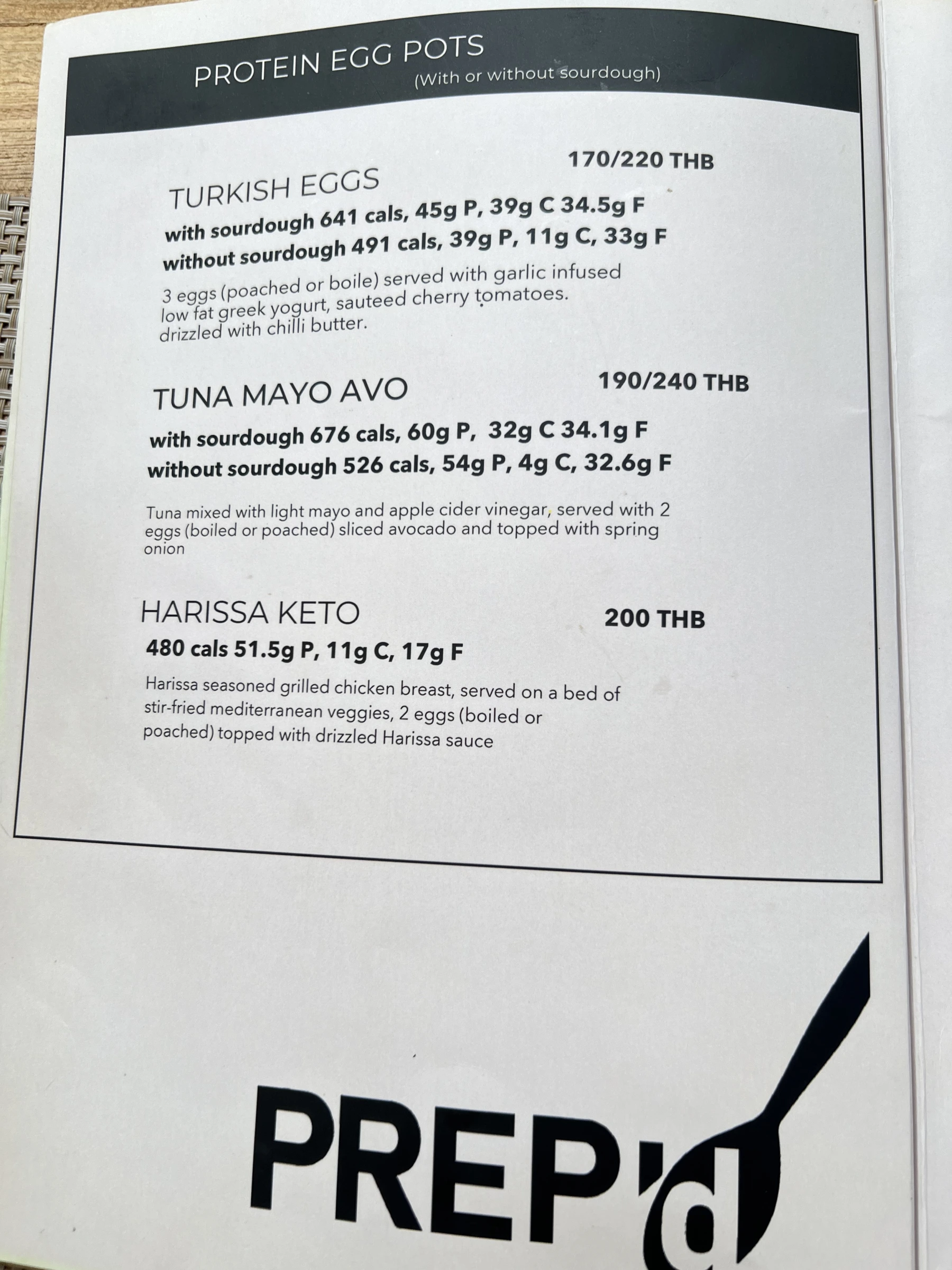 Menu and prices at PREP’d Kitchen Co