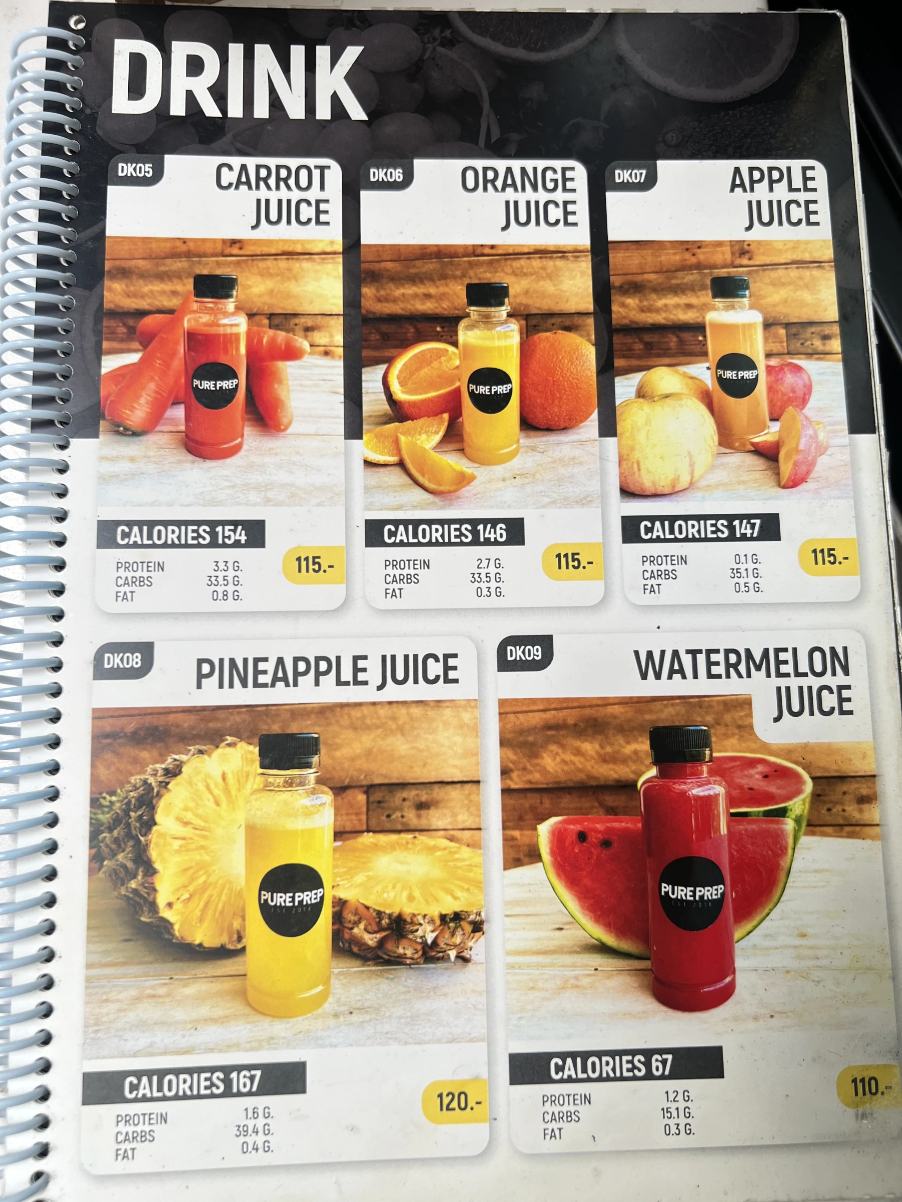 Menu and prices at PURE Prep Chalong