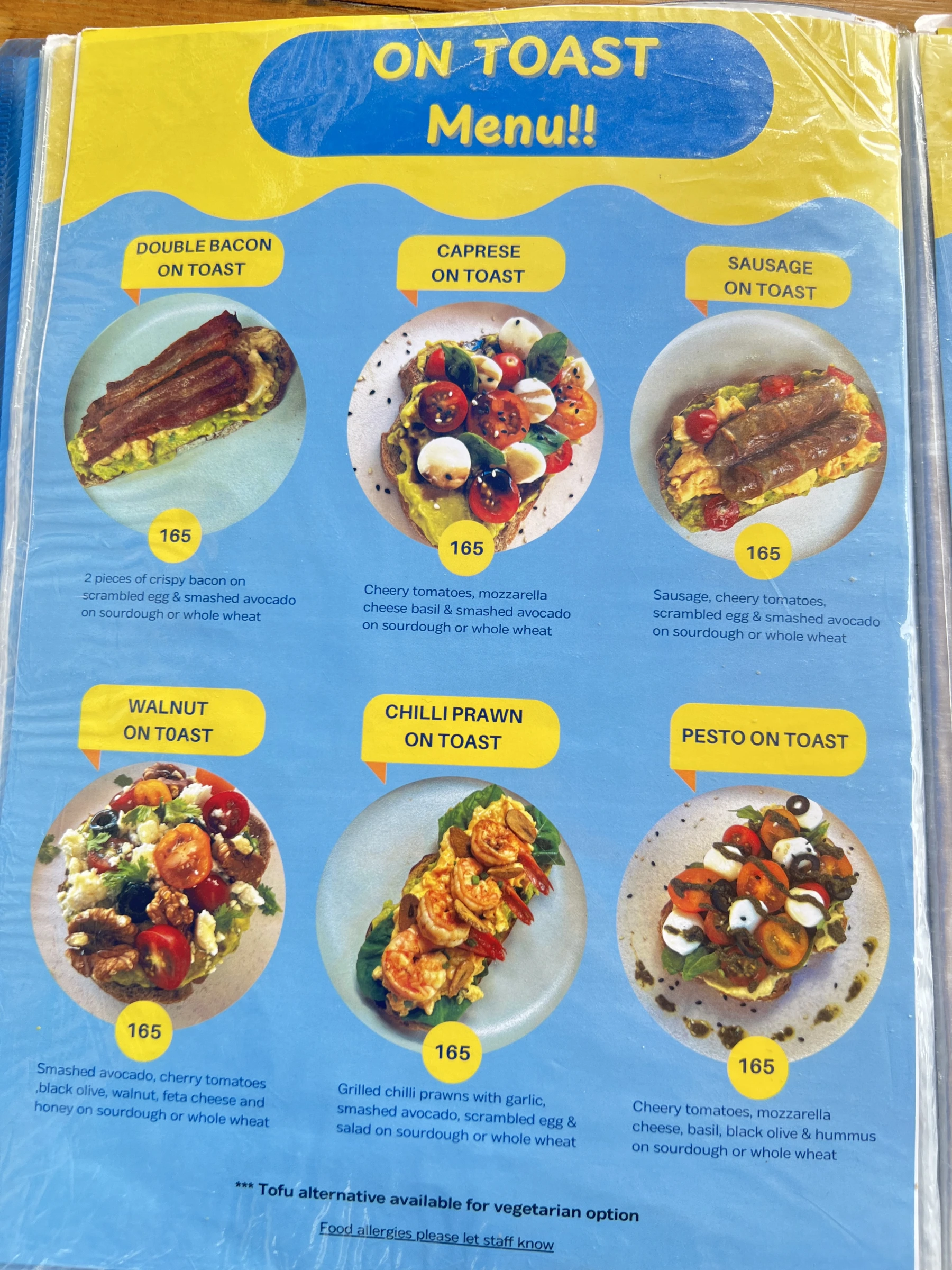 Menu and prices at Townhouse Café