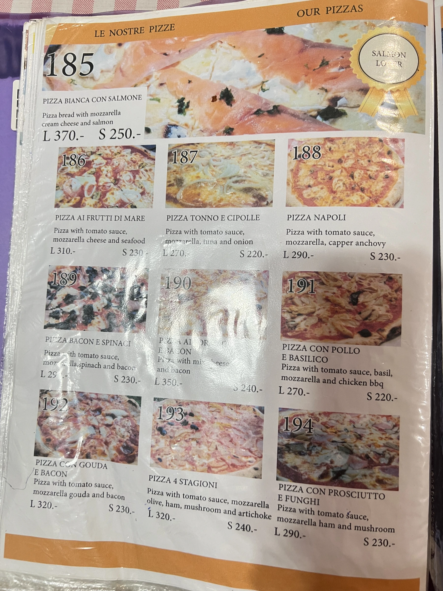 Menu and prices at Mangiafuoco Soi Ta-iad