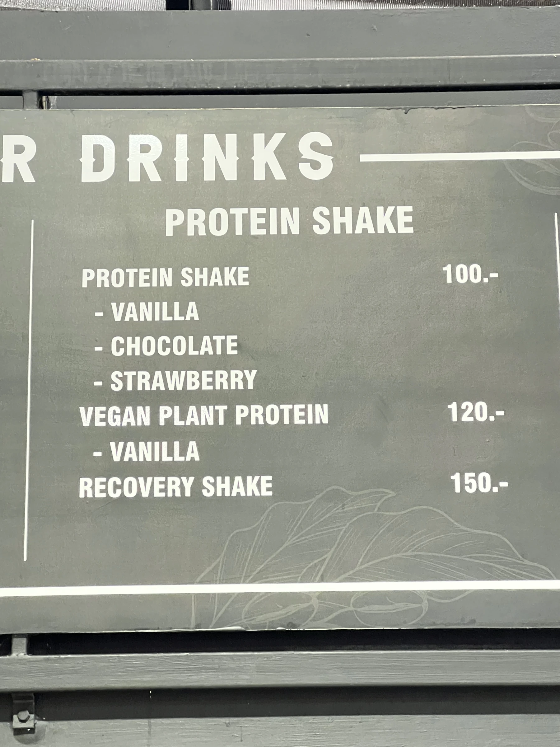 Menu and prices at Unit 27 Total Conditioning
