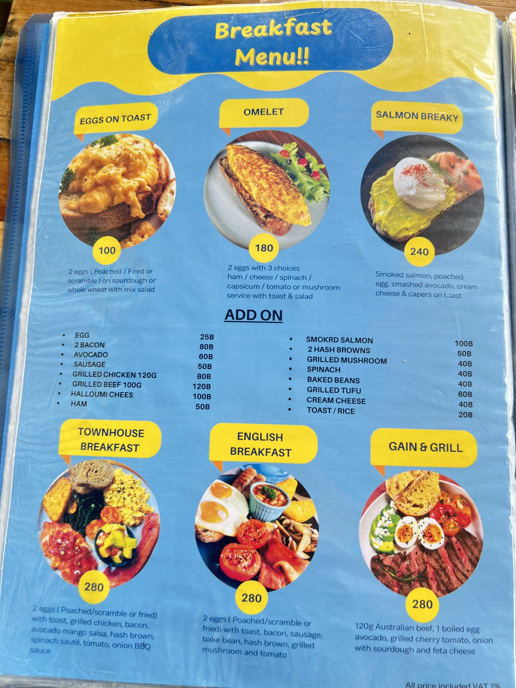 Menu and prices at Townhouse Café