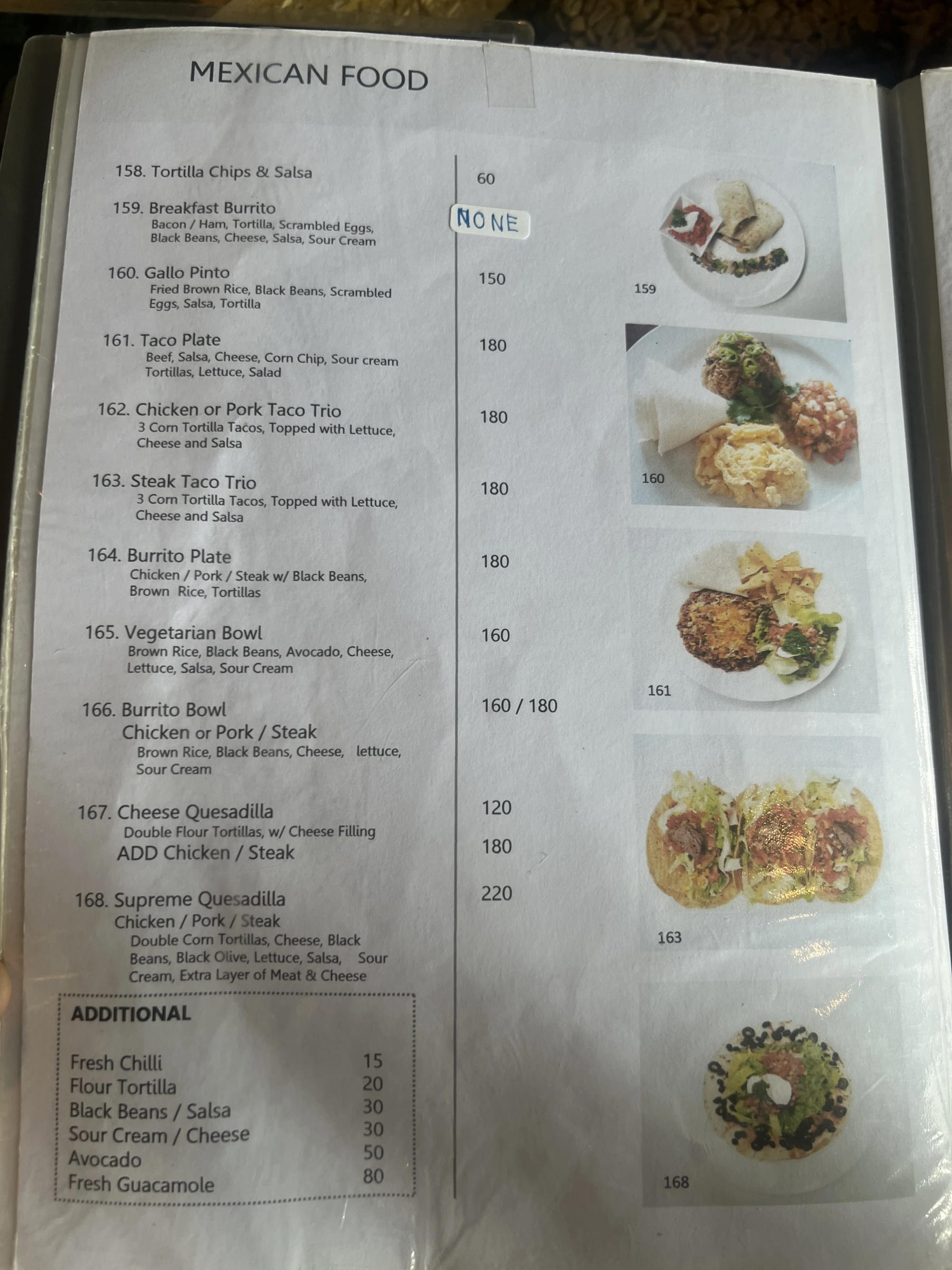 Menu and prices at Forest Bungalows & Mama’s Restaurant
