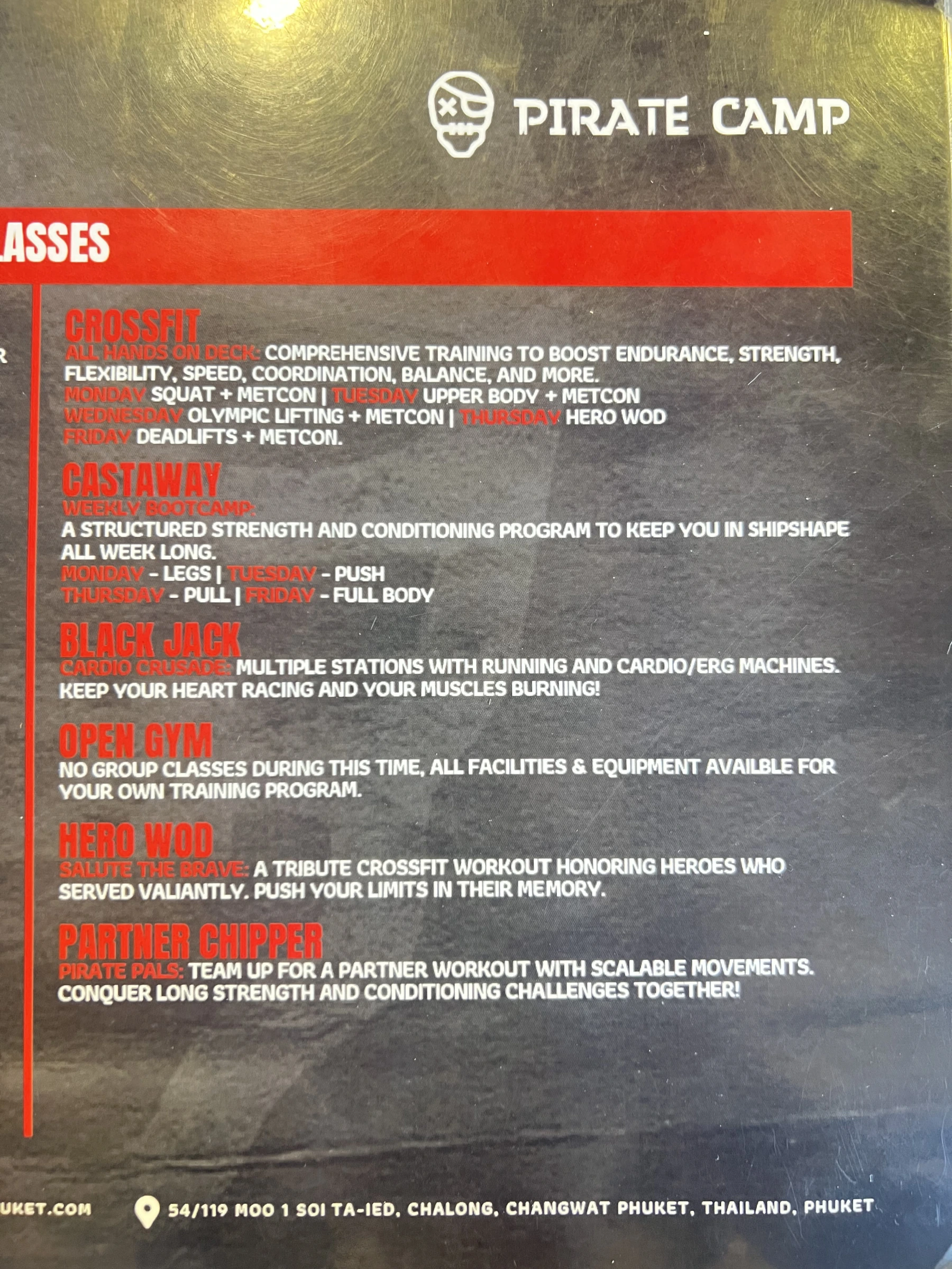 Menu and prices at Pirate Camp