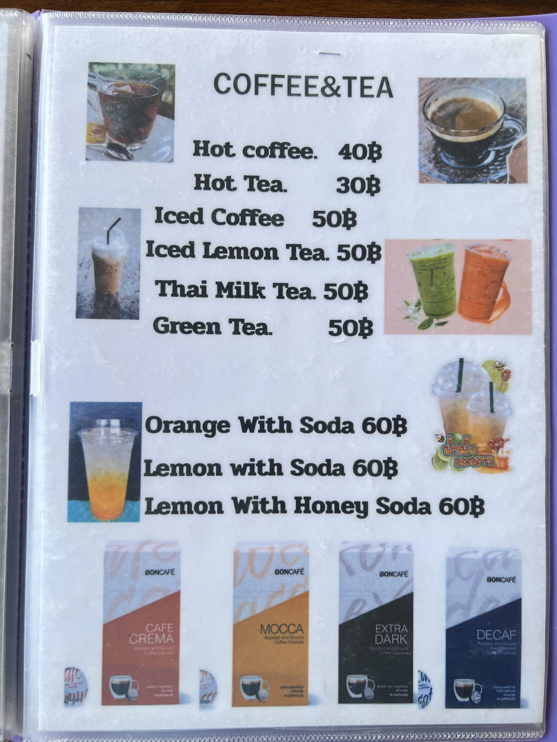 Menu and prices at Thai Thai Restaurant