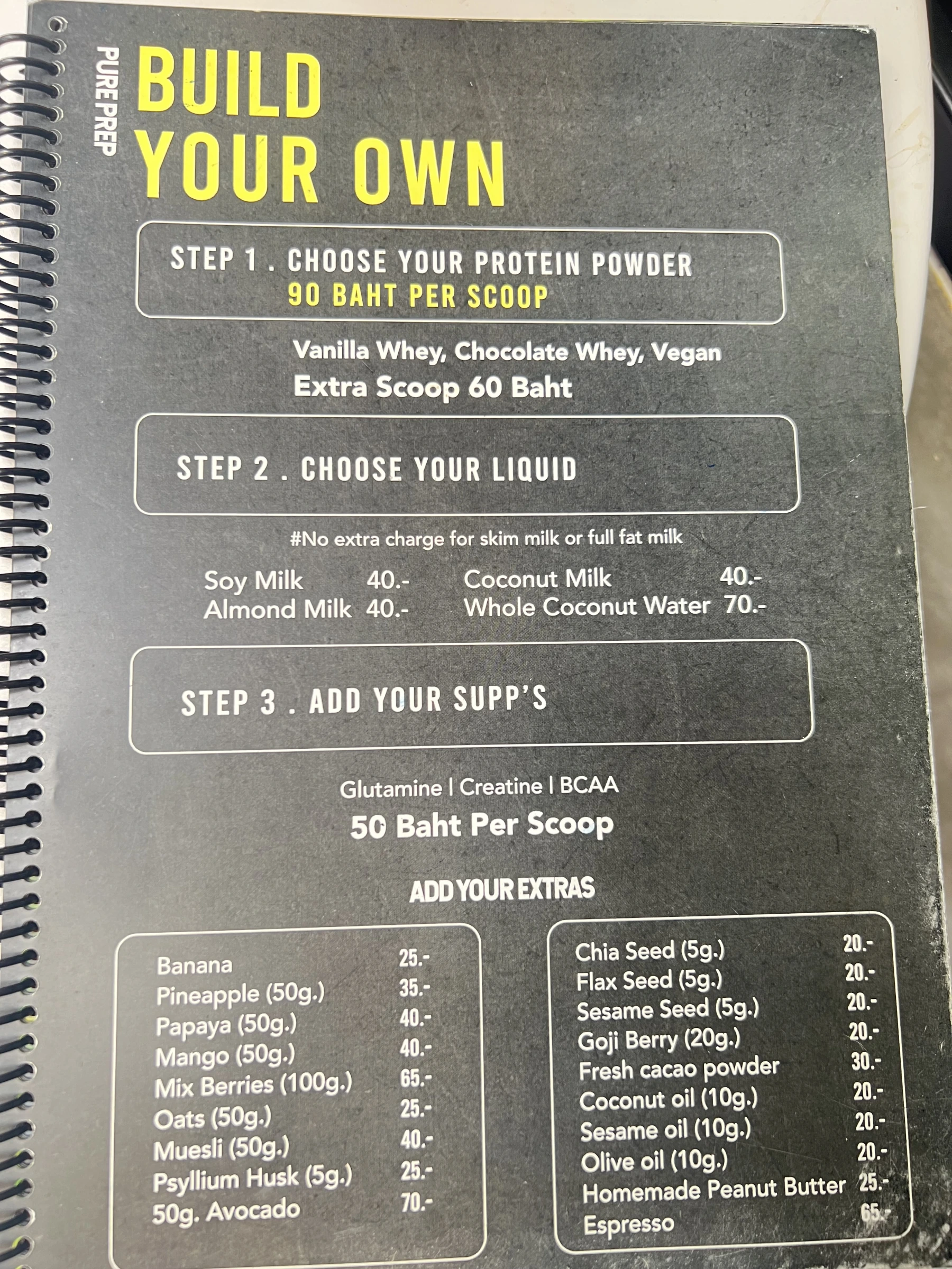 Menu and prices at PURE Prep Chalong