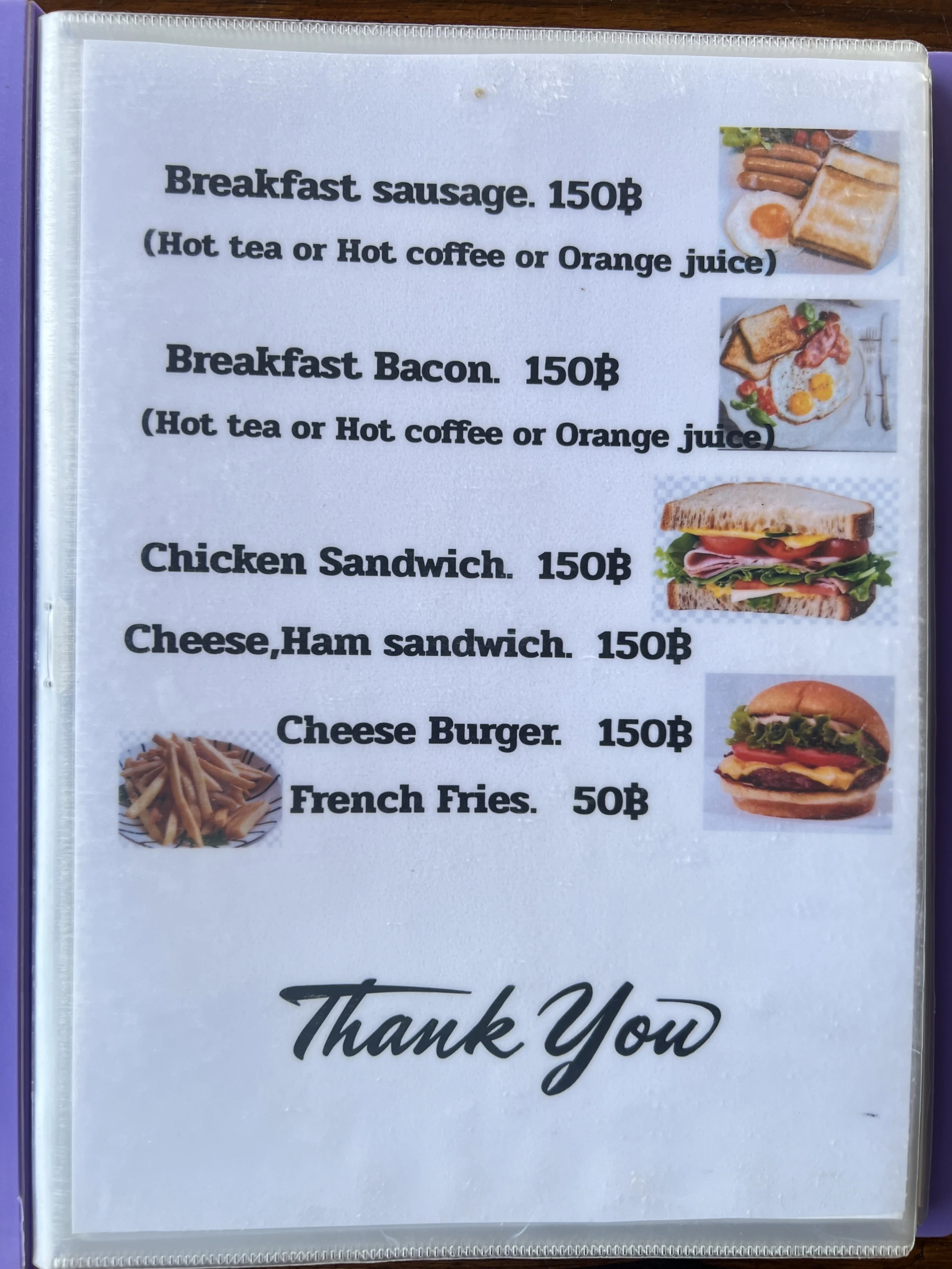 Menu and prices at Thai Thai Restaurant