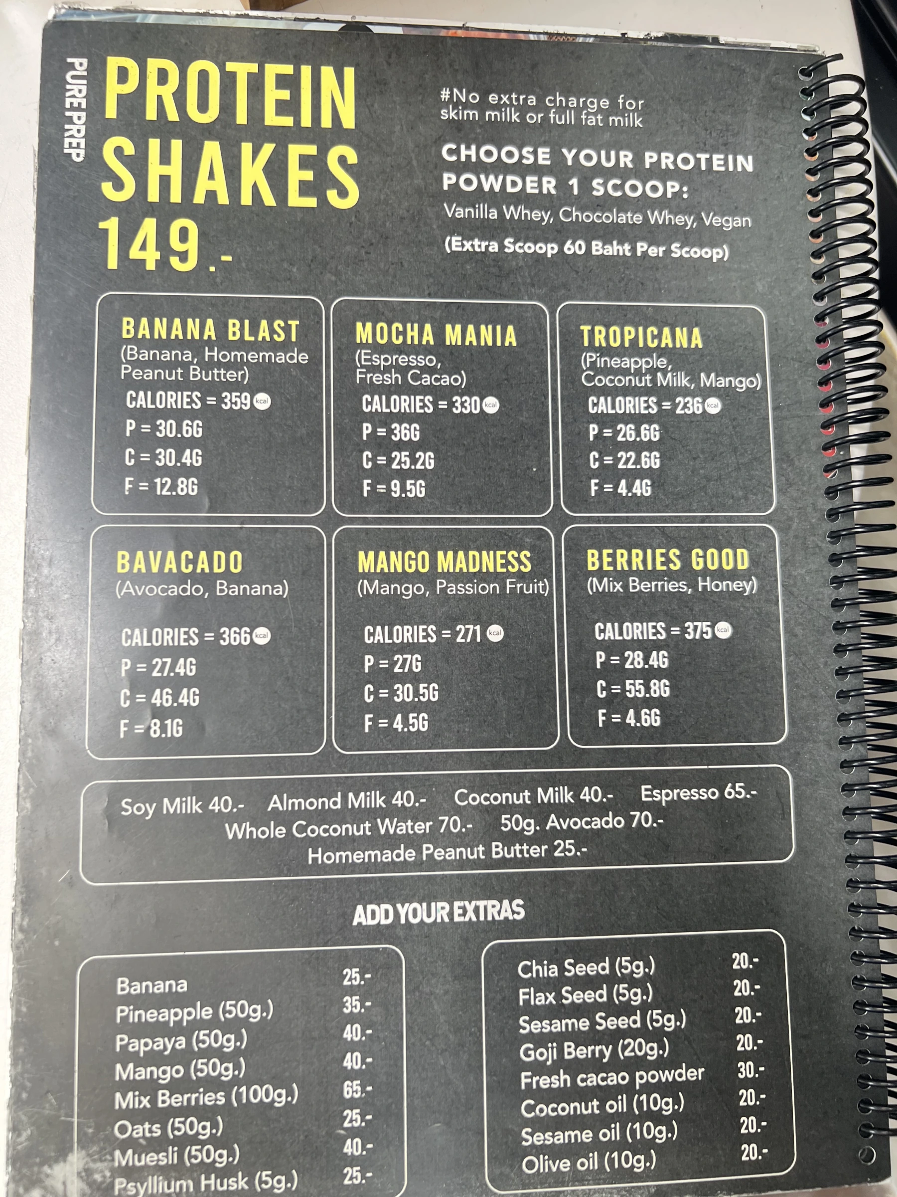 Menu at PURE Prep Chalong