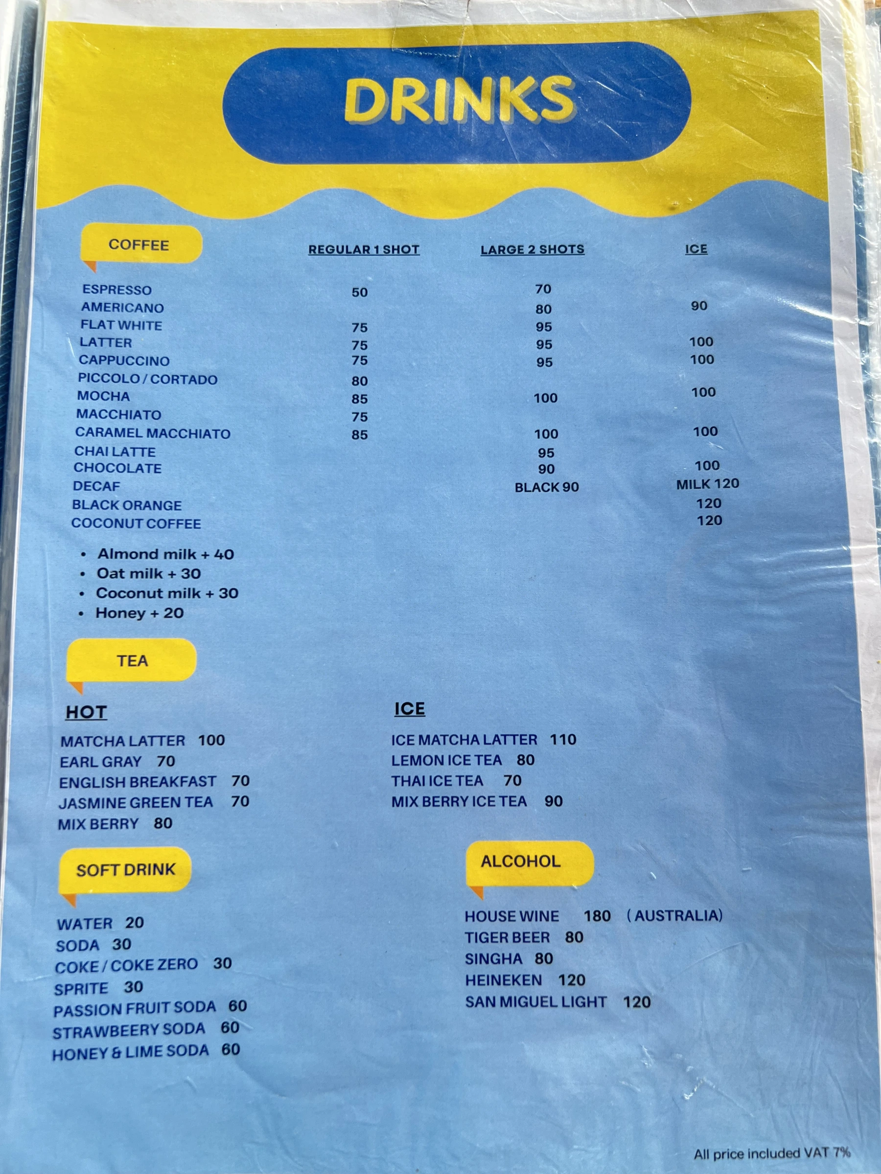Menu and prices at Townhouse Café