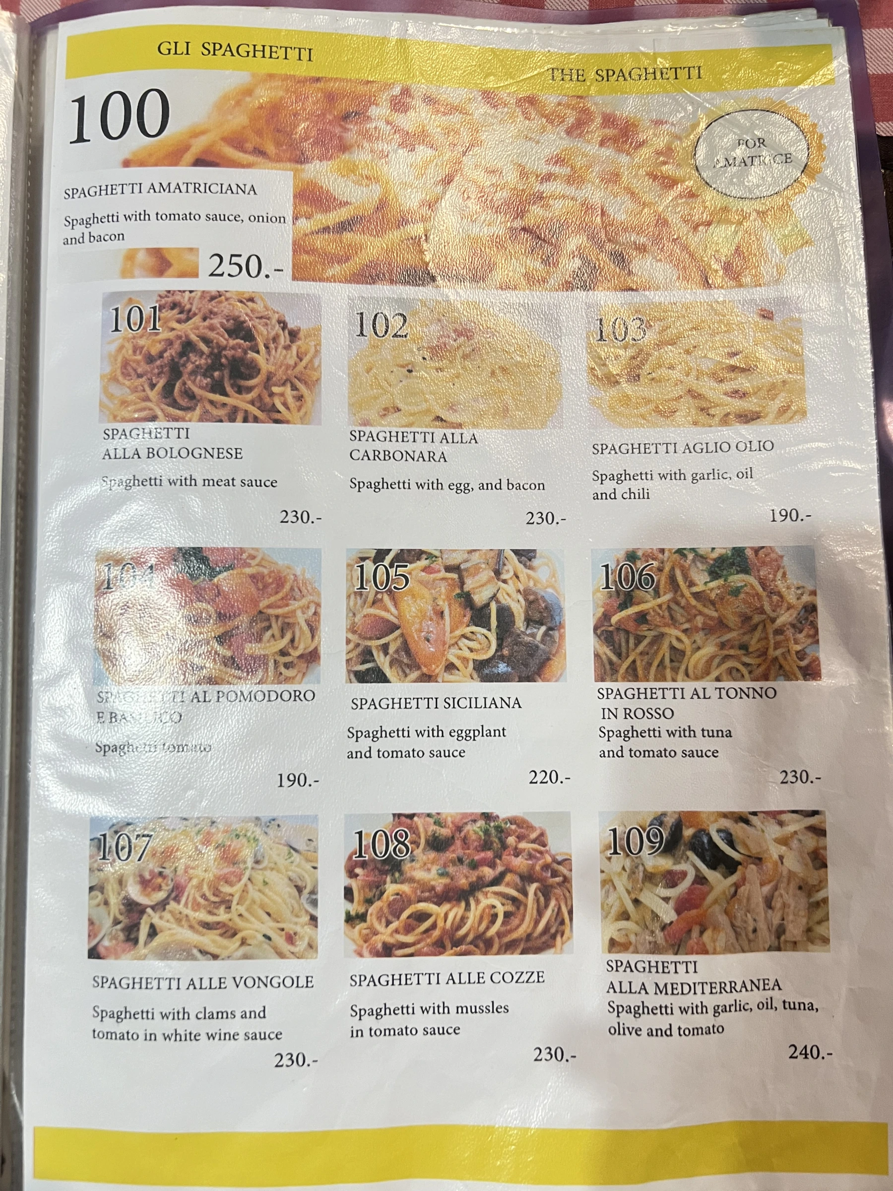 Menu and prices at Mangiafuoco Soi Ta-iad