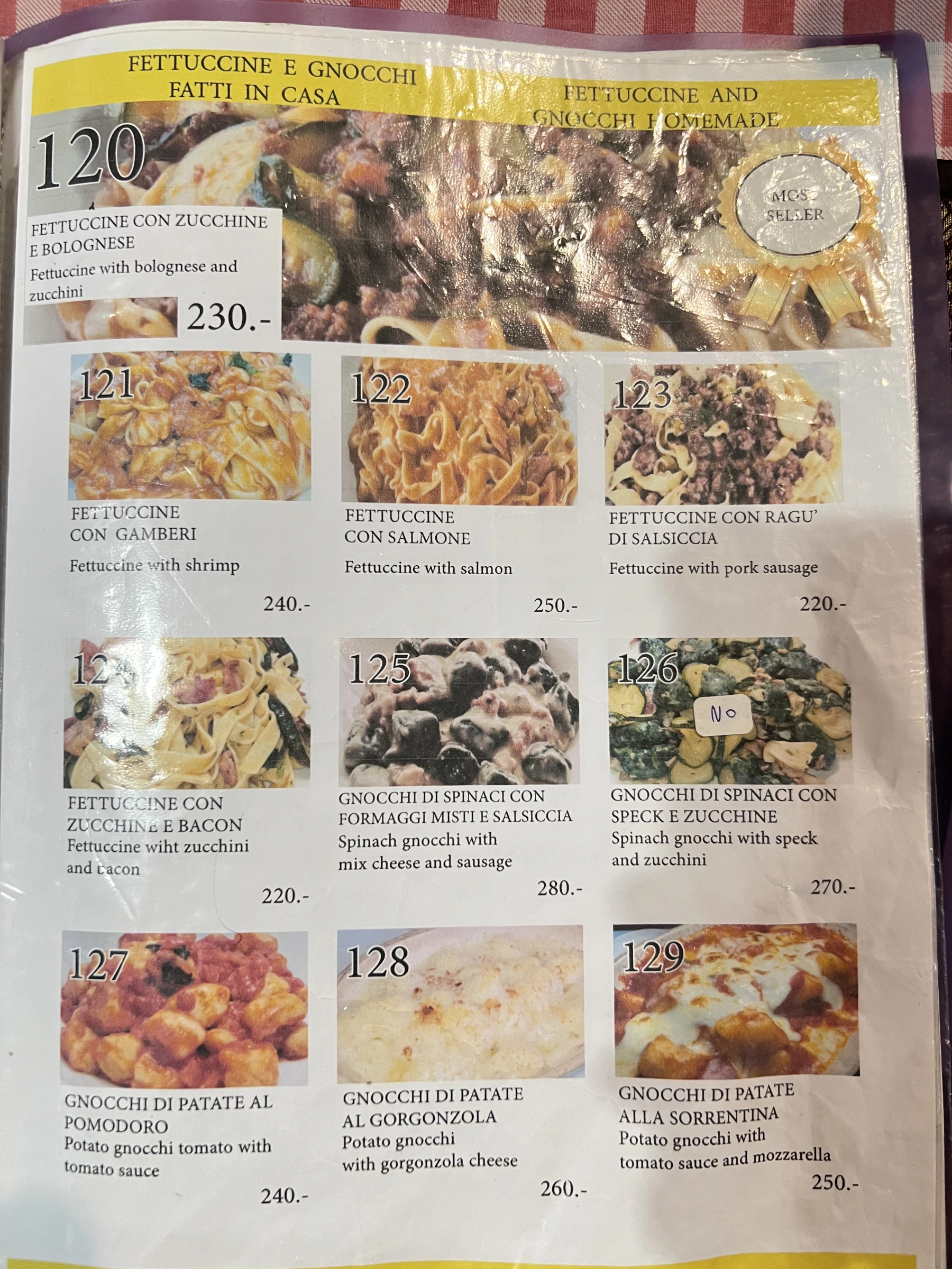 Menu and prices at Mangiafuoco Soi Ta-iad