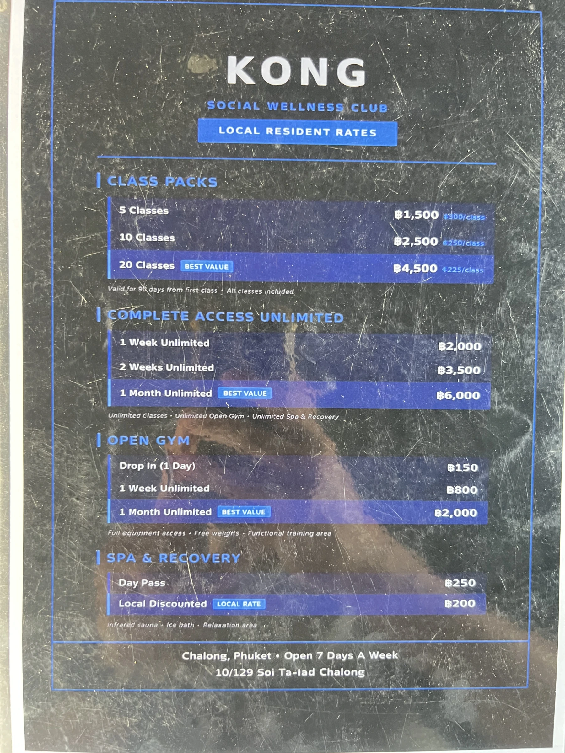 Menu and prices at KONG PHUKET STRENGTH & CONDITIONING GYM