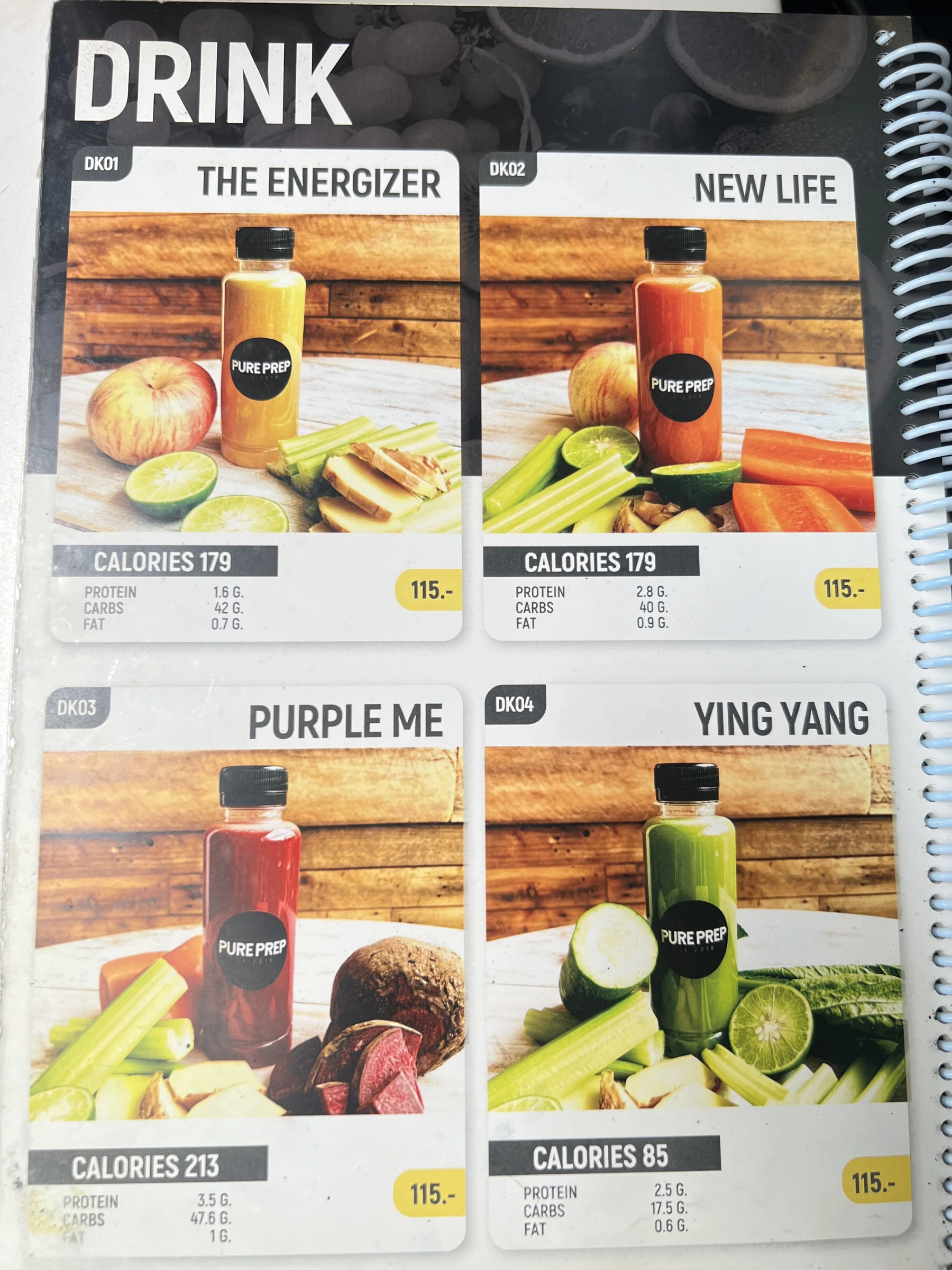 Menu and prices at PURE Prep Chalong