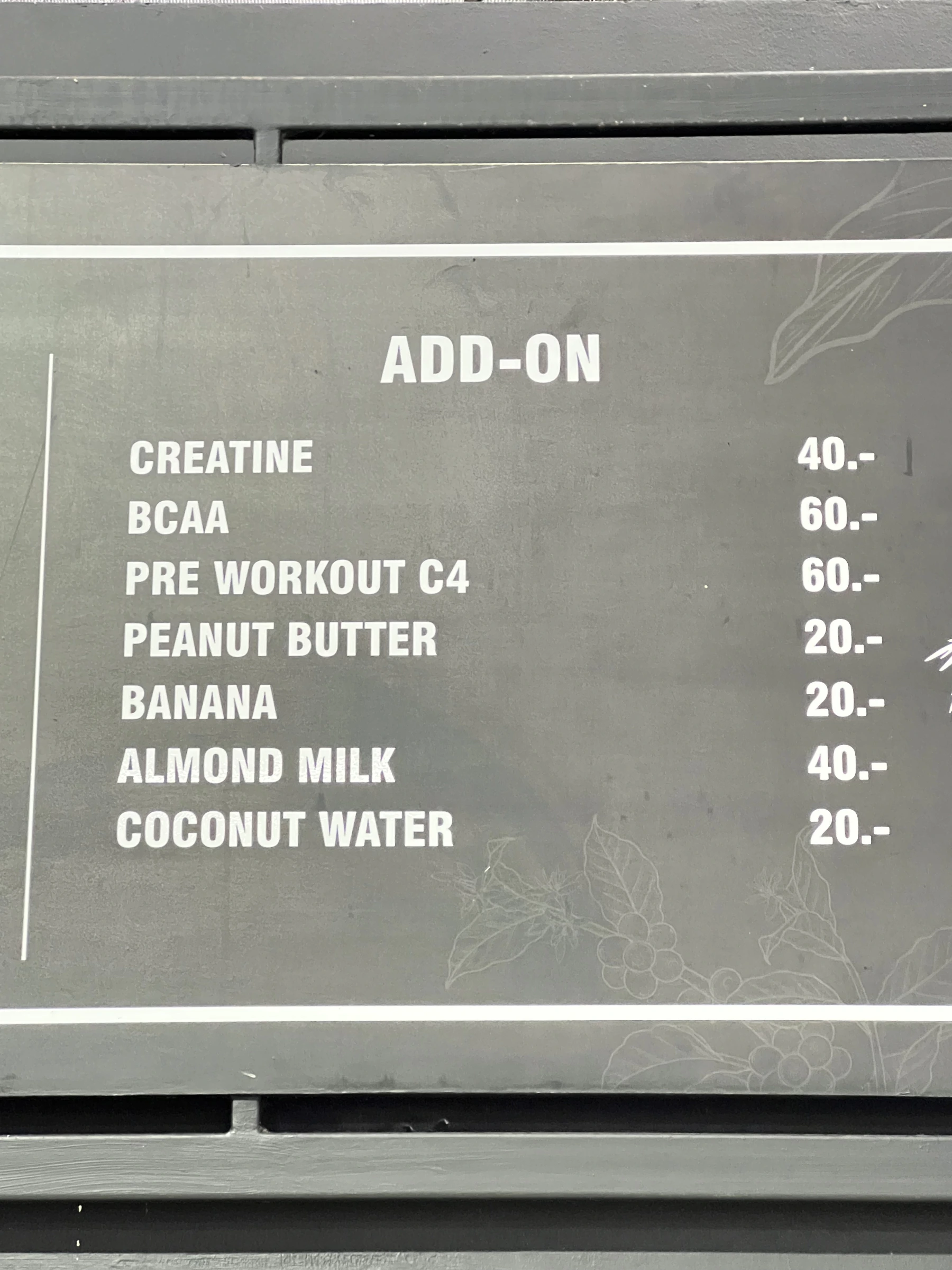 Menu and prices at Unit 27 Total Conditioning