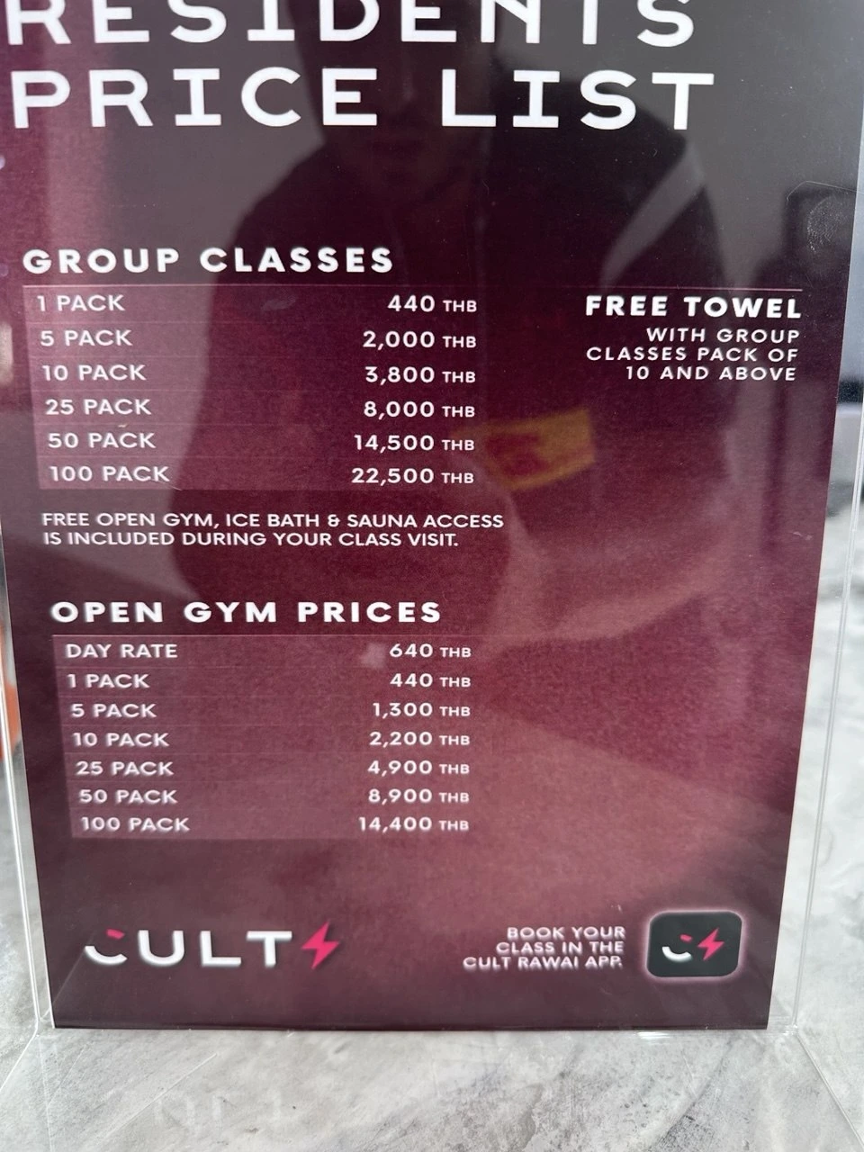 Menu and prices at The Cult Fitness Society Rawai
