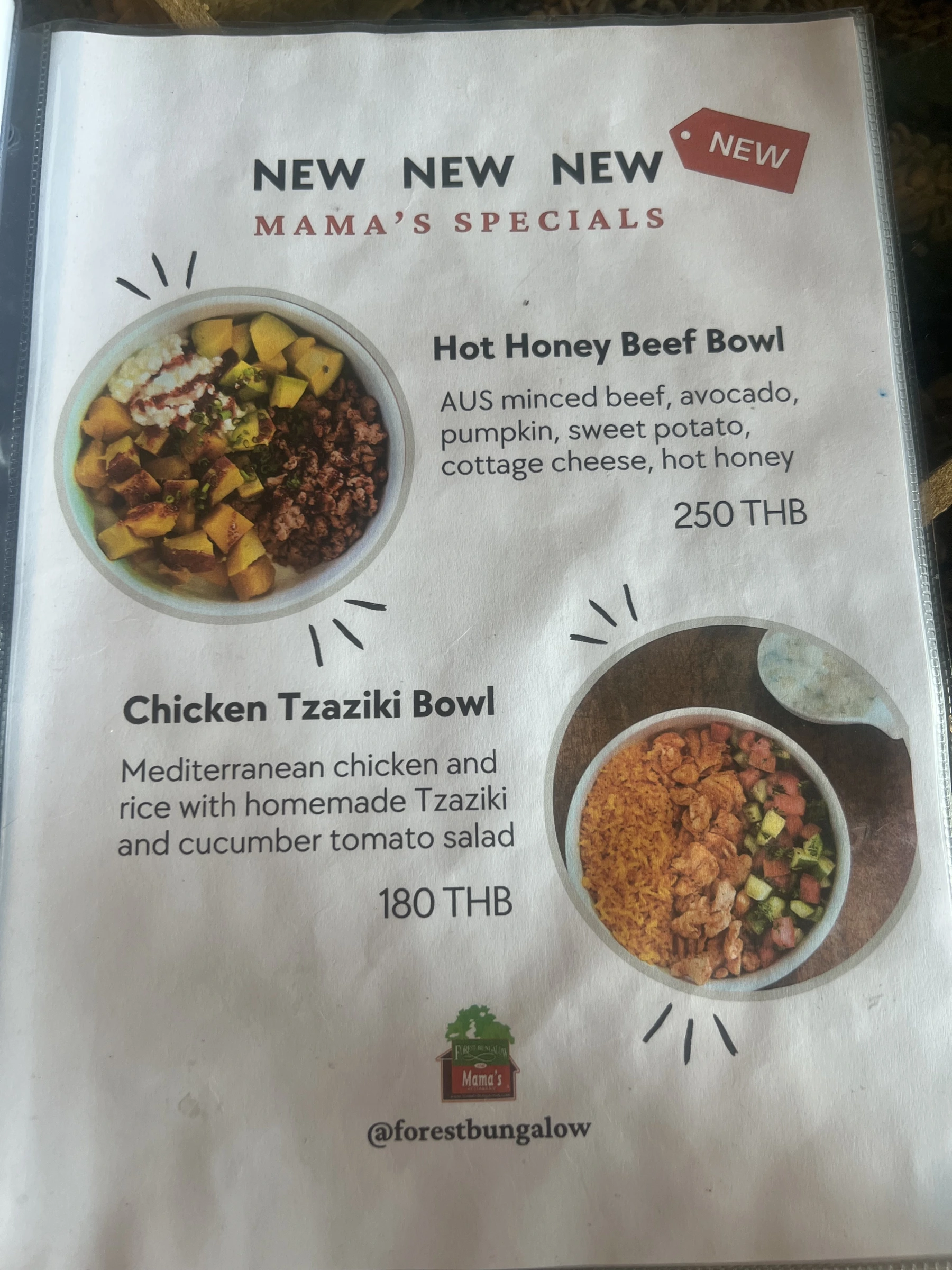 Menu and prices at Forest Bungalows & Mama’s Restaurant