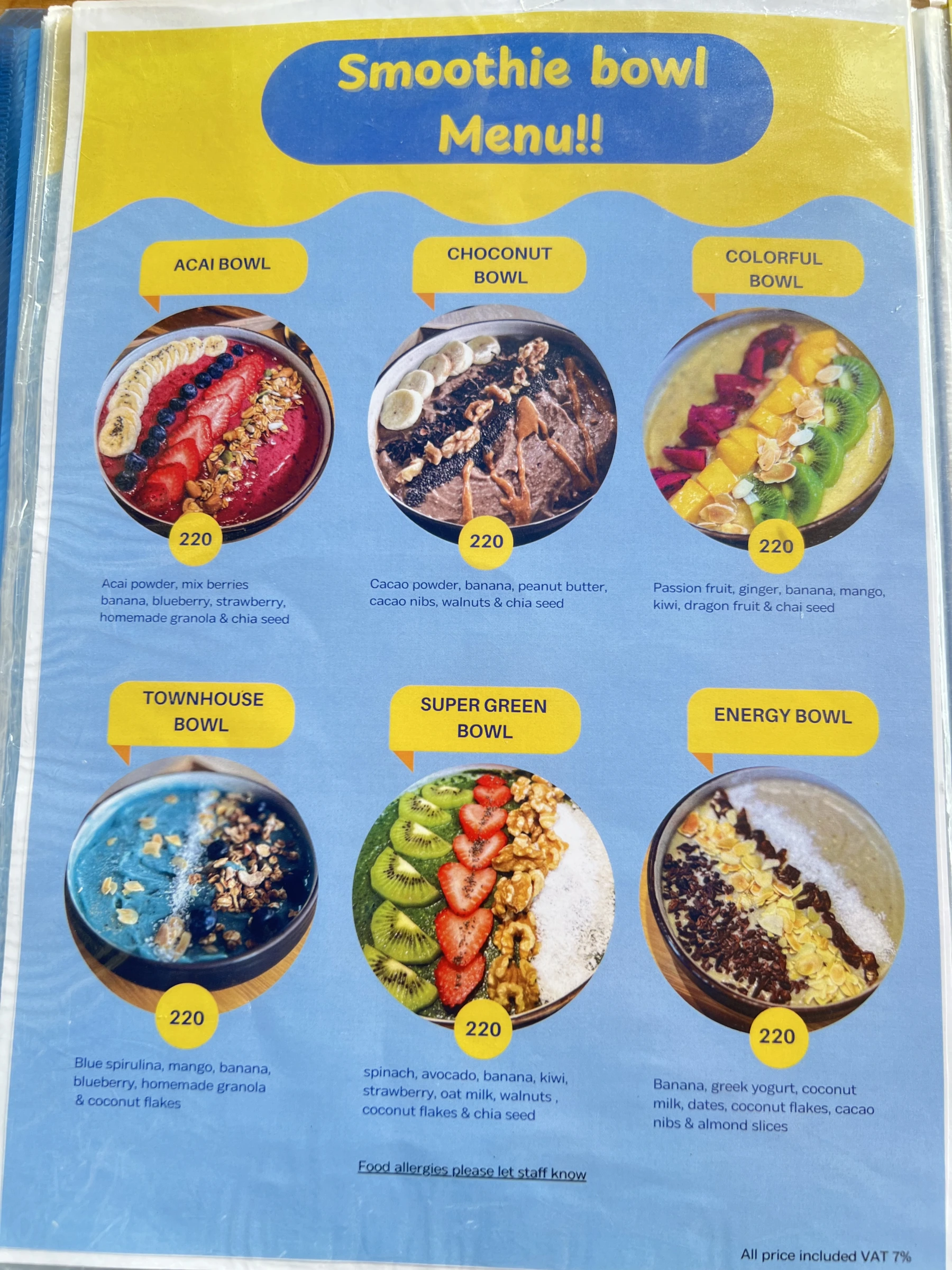 Menu and prices at Townhouse Café