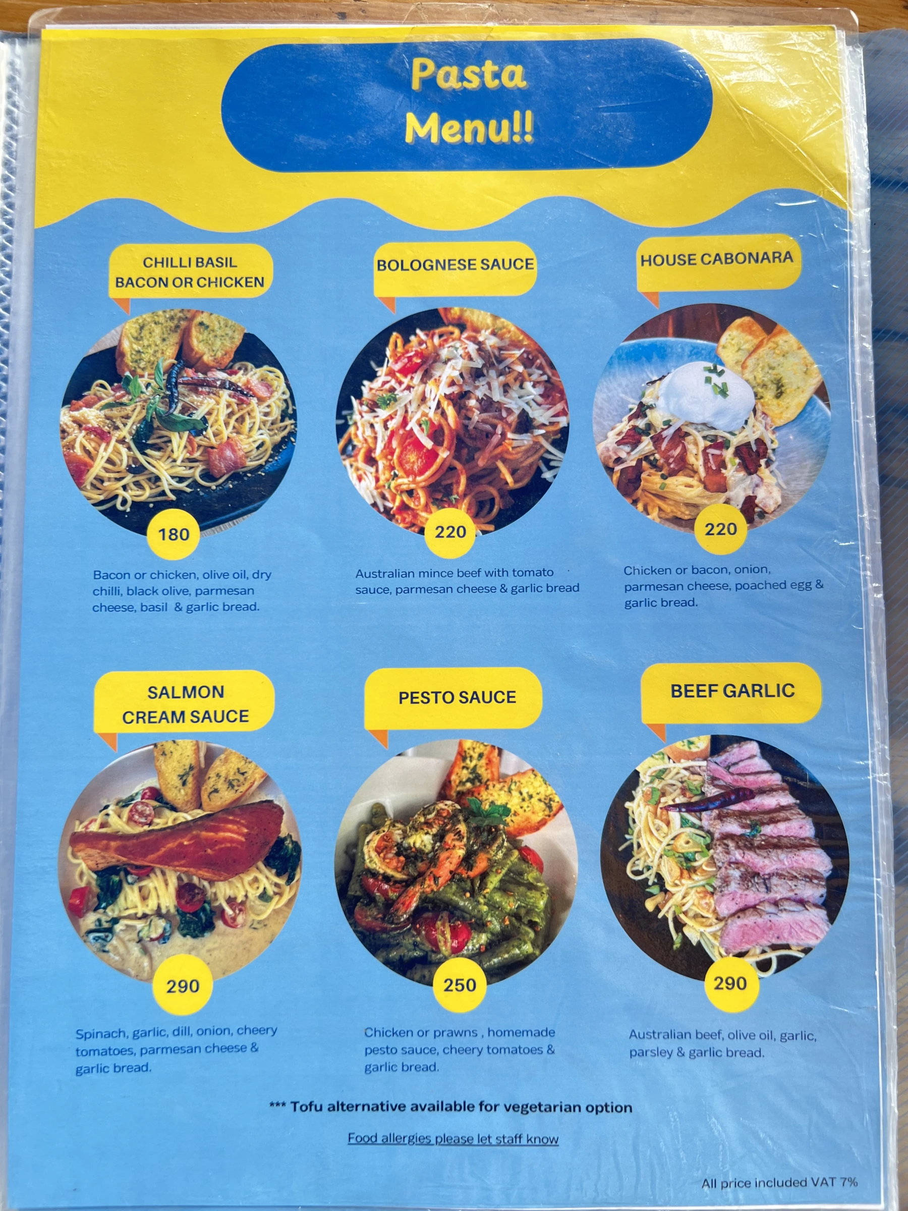 Menu and prices at Townhouse Café