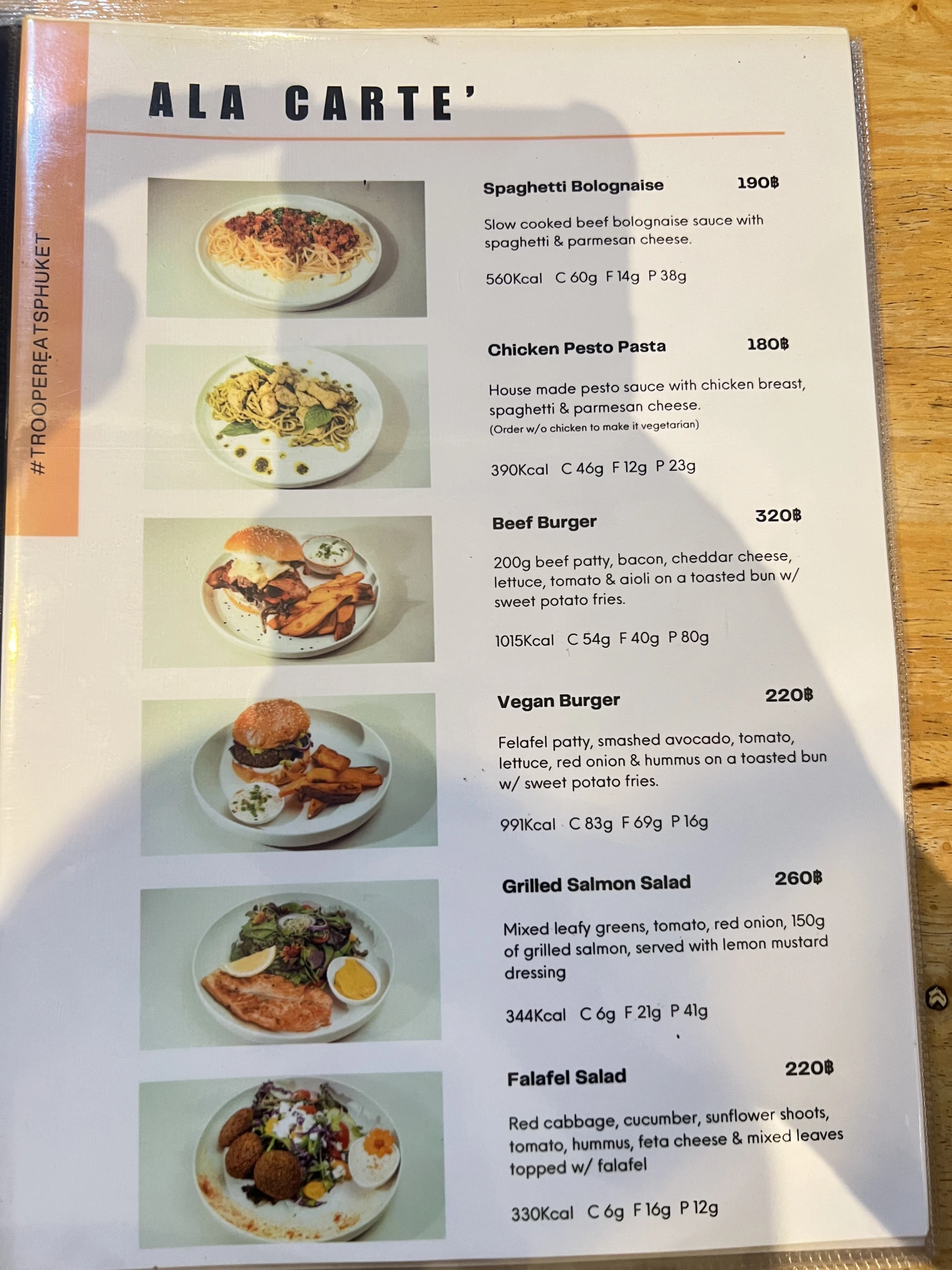 Menu and prices at Trooper Eats