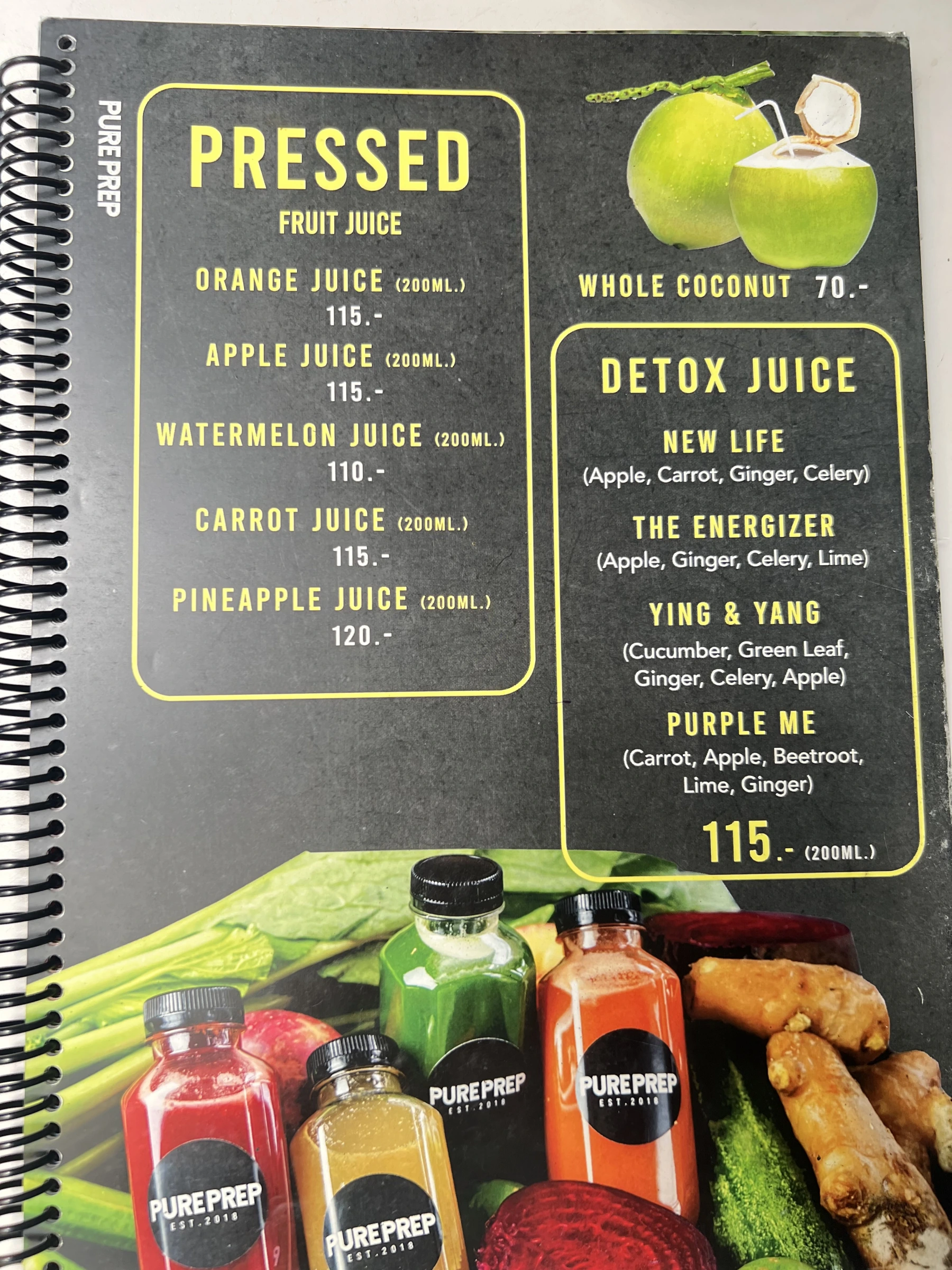 Menu and prices at PURE Prep Chalong