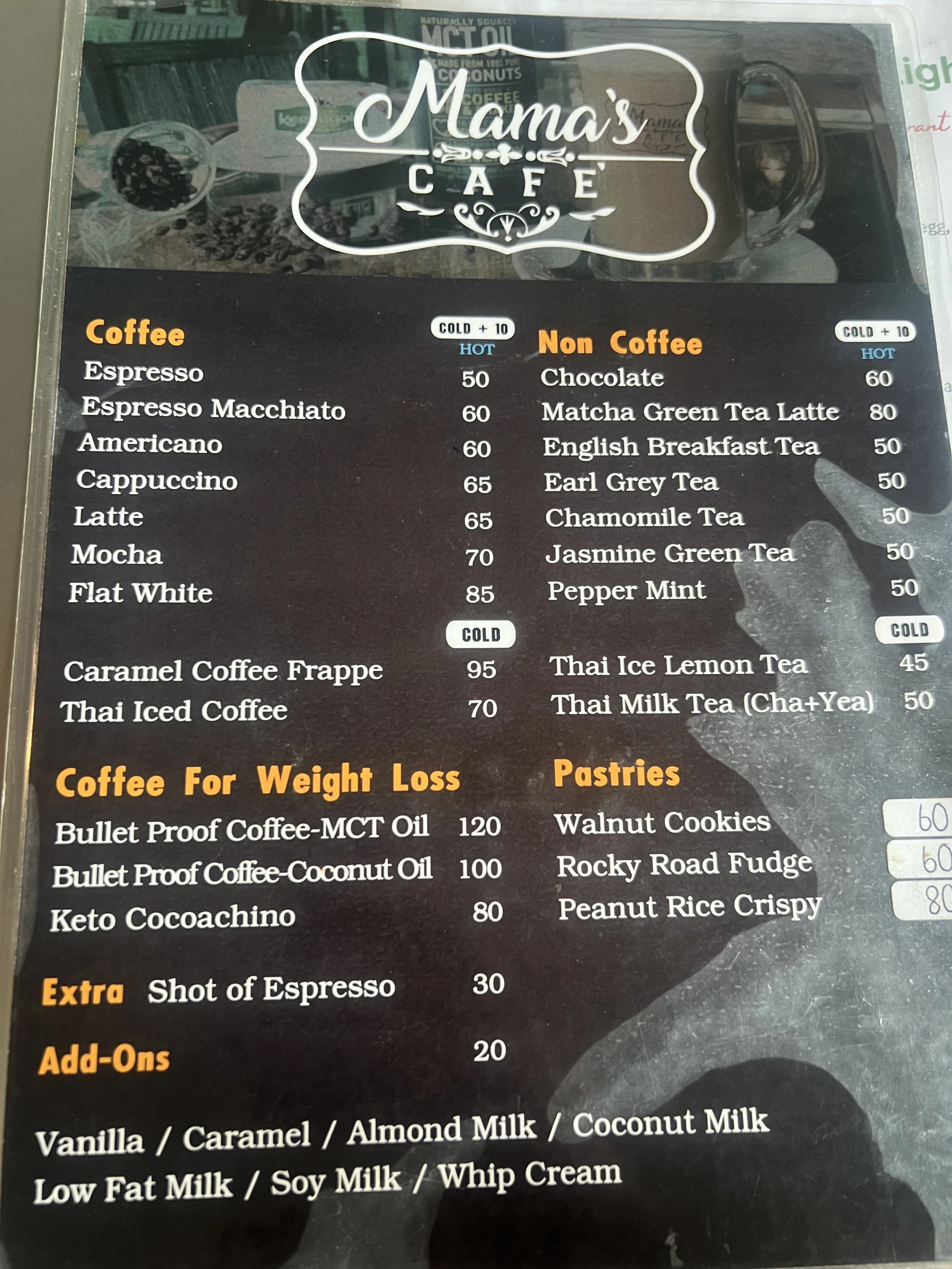 Menu and prices at Forest Bungalows & Mama’s Restaurant
