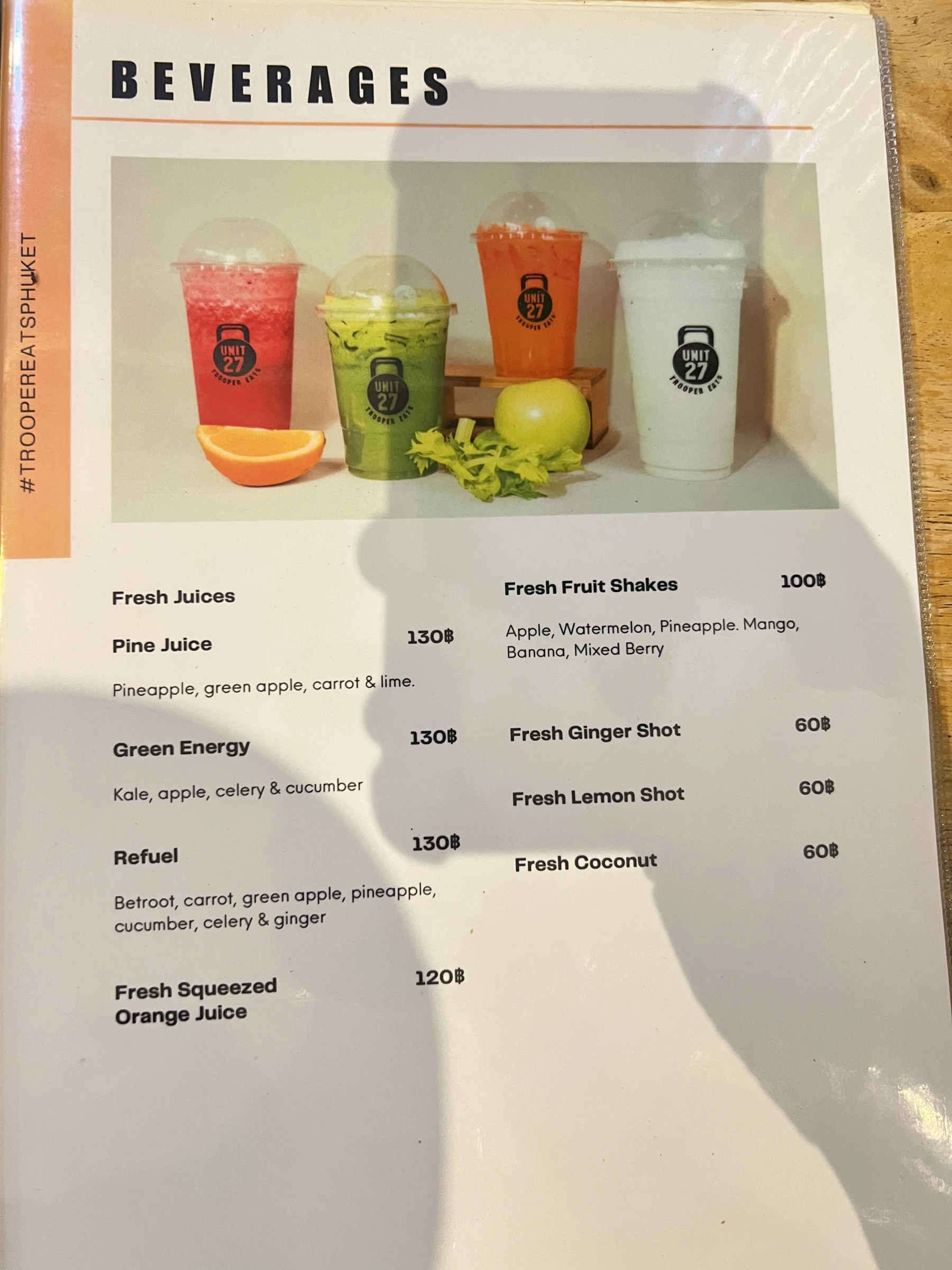 Menu and prices at Trooper Eats
