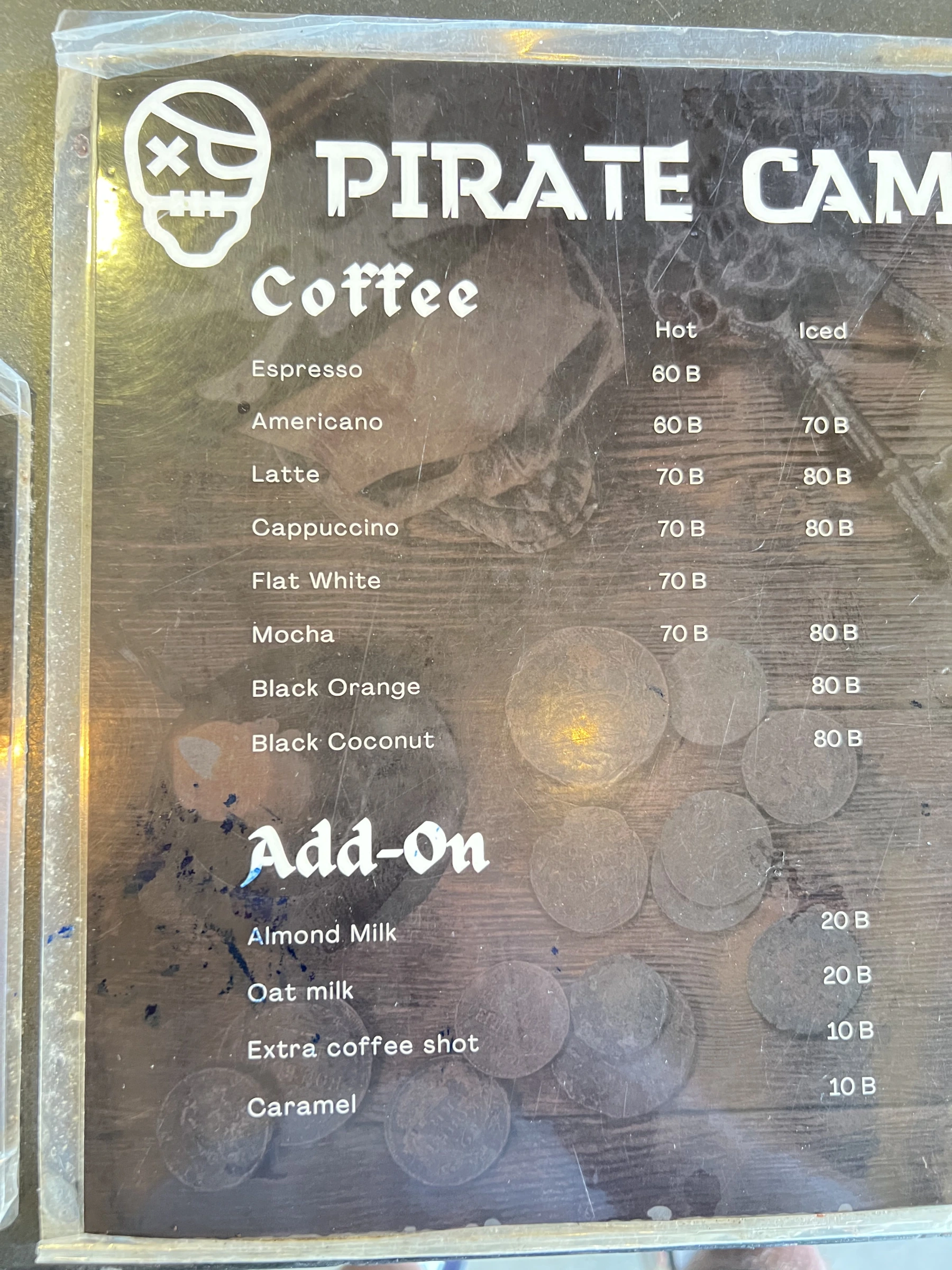 Menu and prices at Pirate Camp
