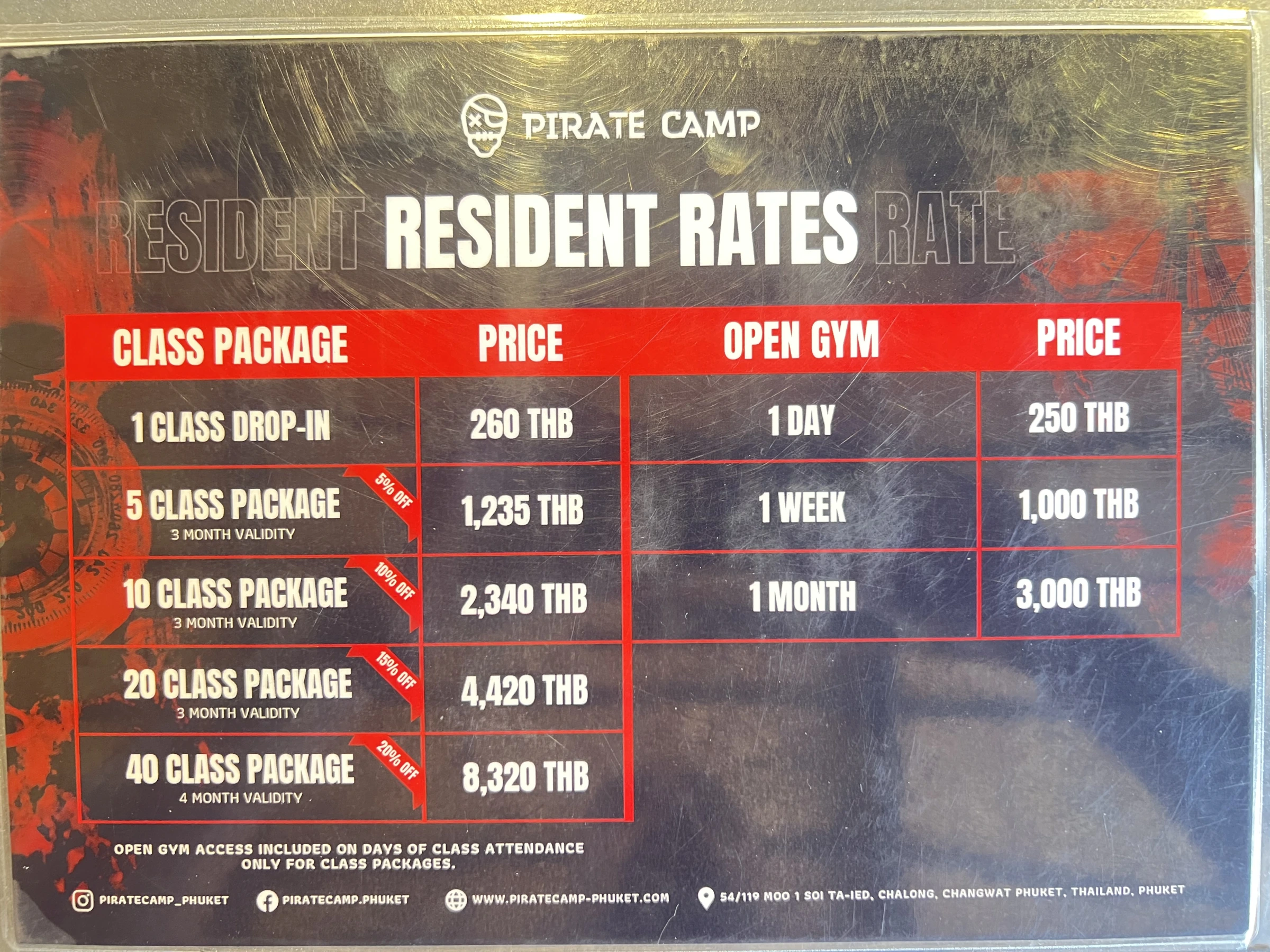 Menu and prices at Pirate Camp