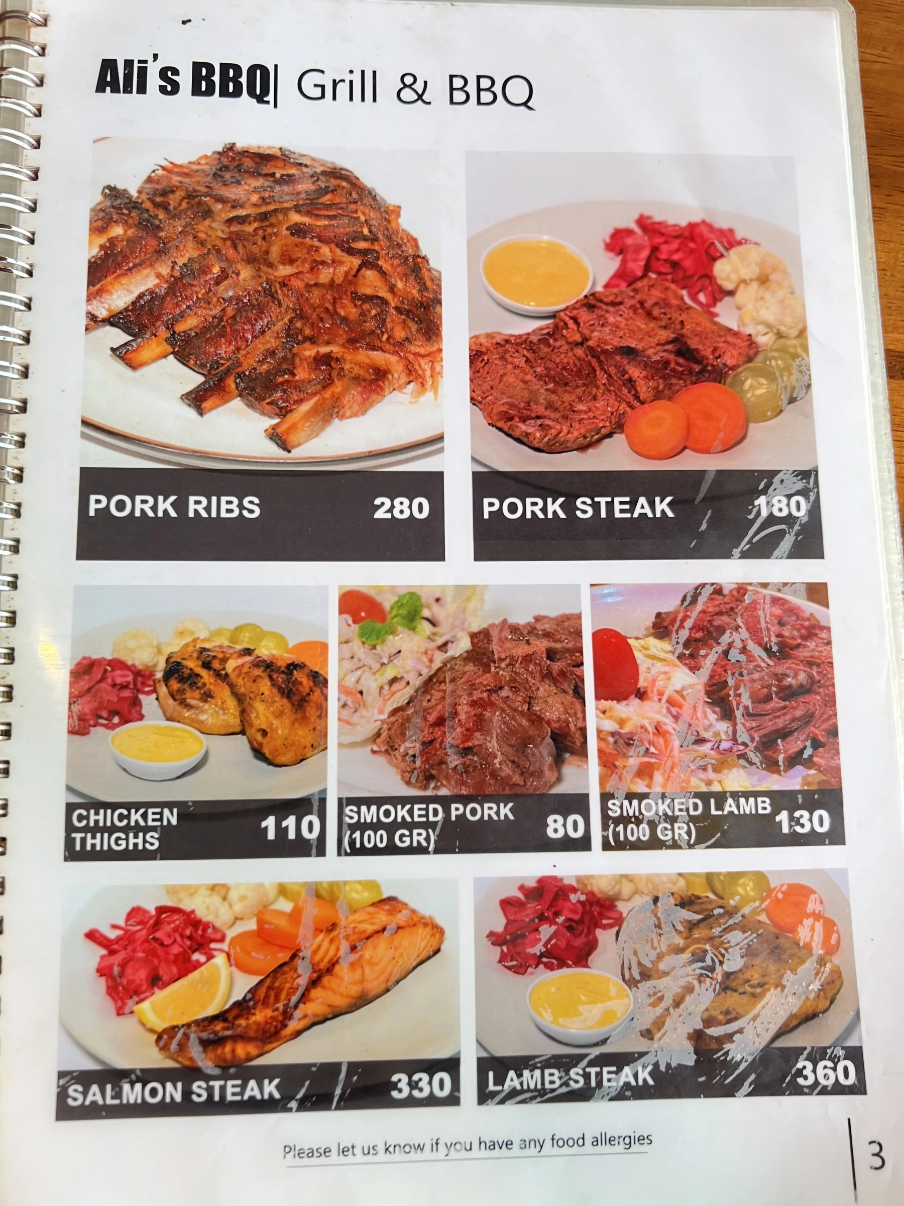 Menu and prices at Ali's BBQ Chalong