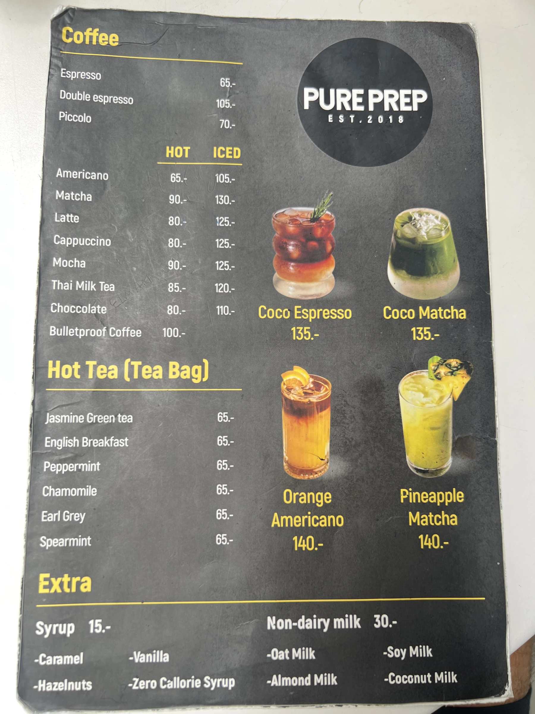 Menu and prices at PURE Prep Chalong