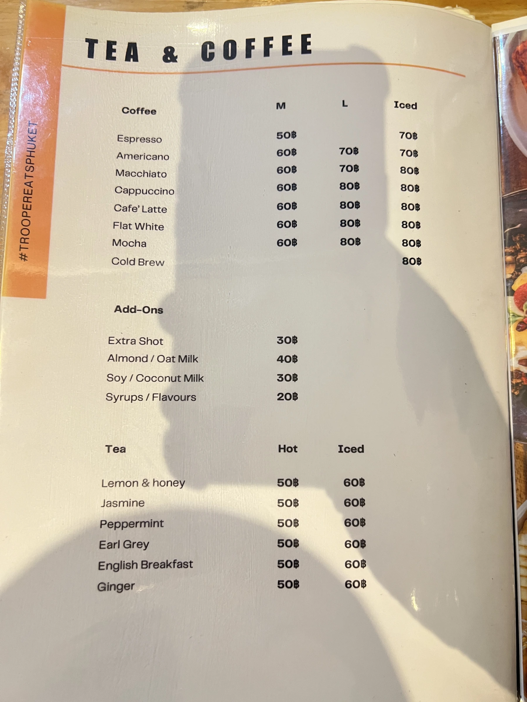 Menu and prices at Trooper Eats